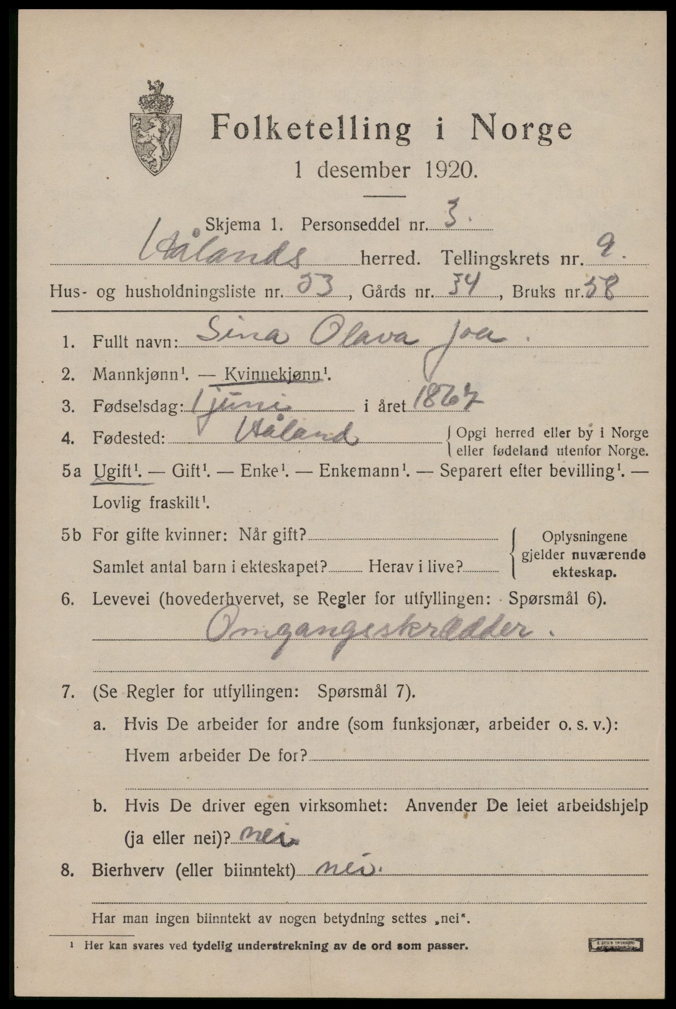 SAST, 1920 census for Håland, 1920, p. 7505