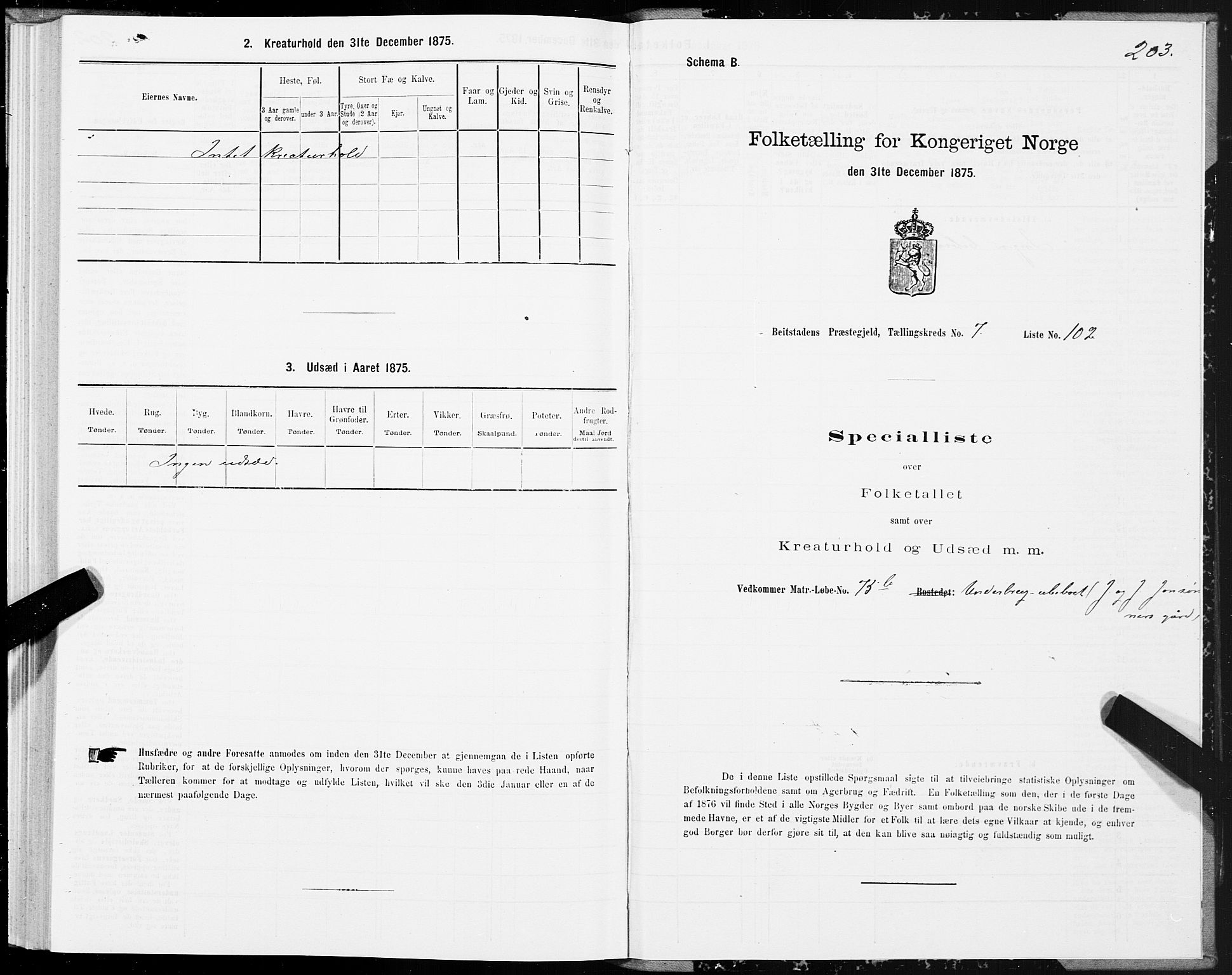 SAT, 1875 census for 1727P Beitstad, 1875, p. 5203