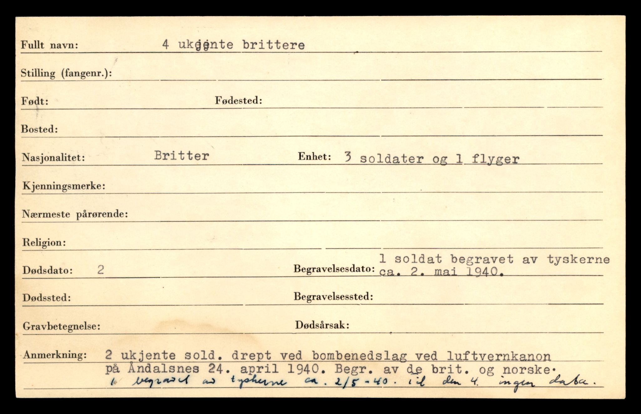 Distriktskontoret for krigsgraver, SAT/A-5030/E/L0005: Kasett/kartotek over falne Britiske og tyske solater, samt andre nasjoners krigsgraver, 1945, p. 1747