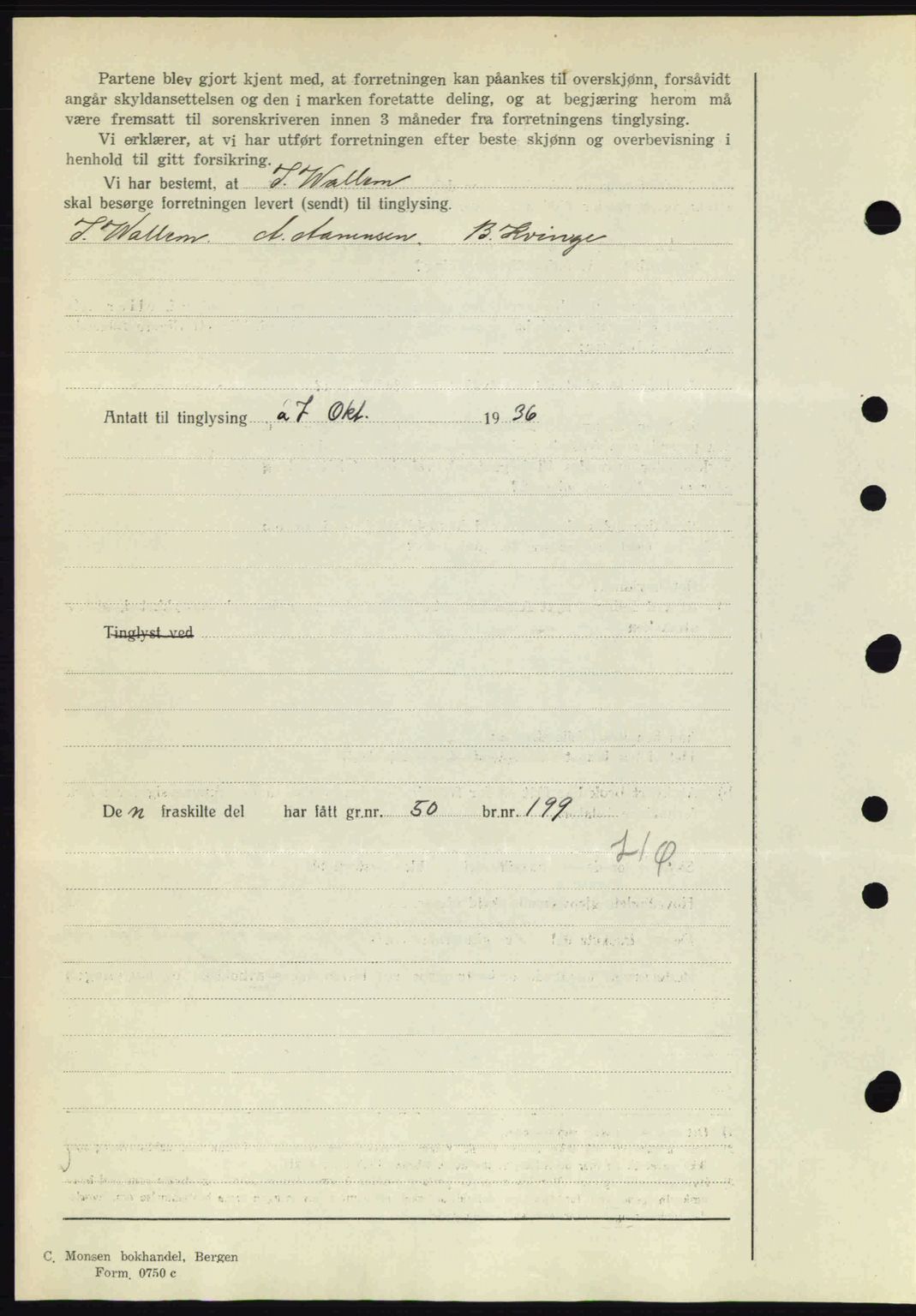 Midhordland sorenskriveri, SAB/A-3001/1/G/Gb/Gbk/L0001: Mortgage book no. A1-6, 1936-1937, Diary no: : 4091/1936