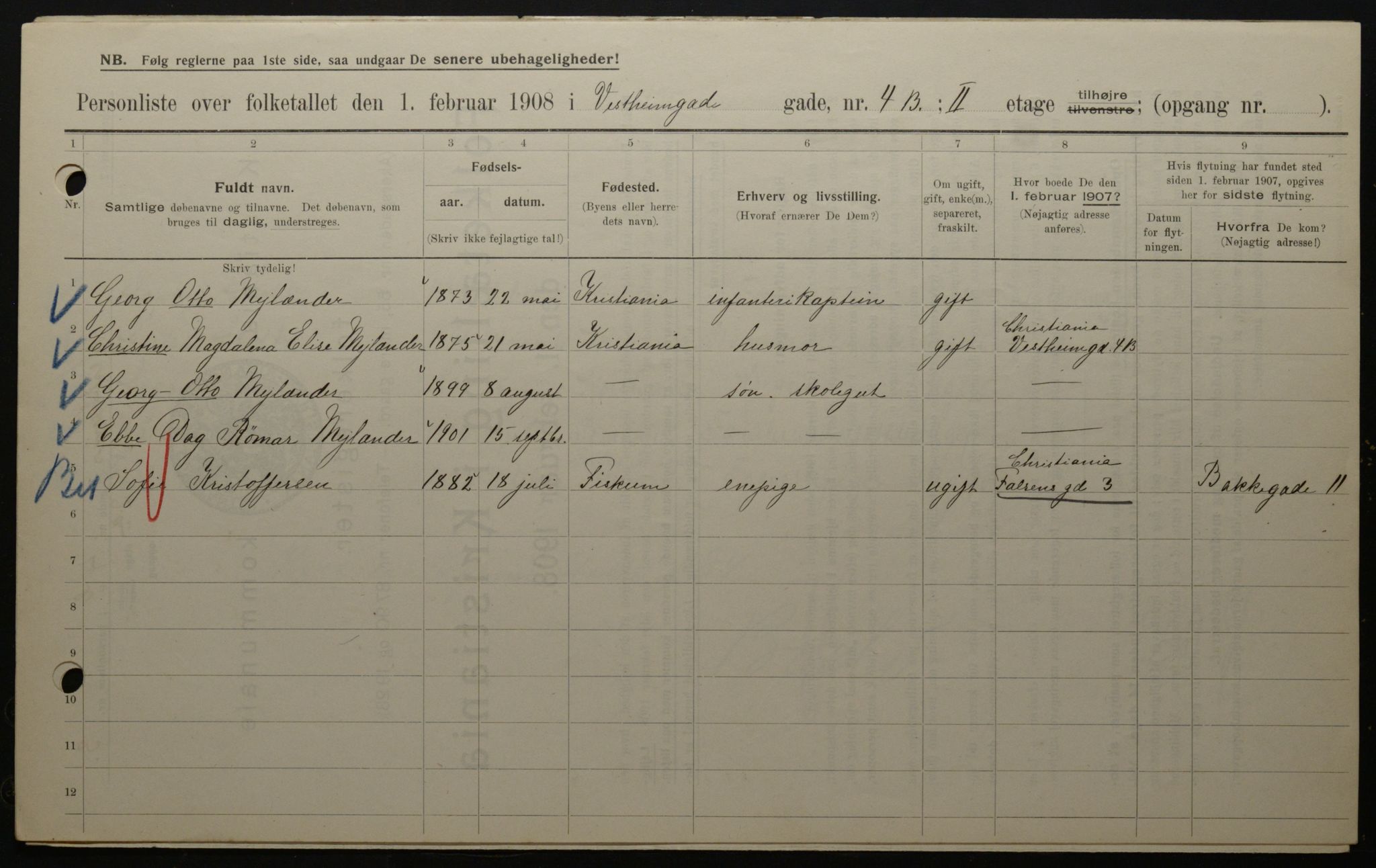 OBA, Municipal Census 1908 for Kristiania, 1908, p. 109969