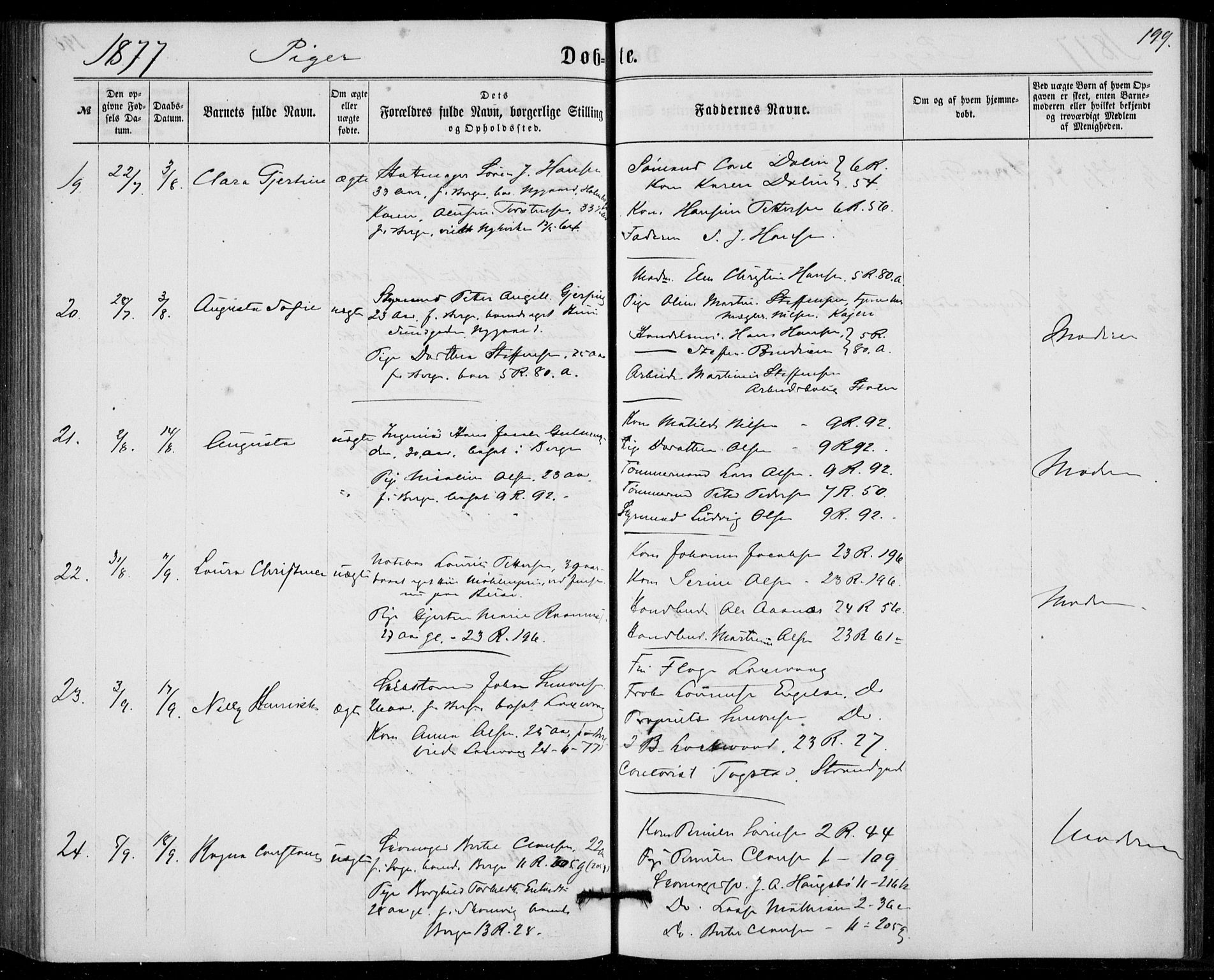 Fødselsstiftelsens sokneprestembete, ført av overlegen*, SAB/-: Parish register (official) no. A 1, 1863-1883, p. 199