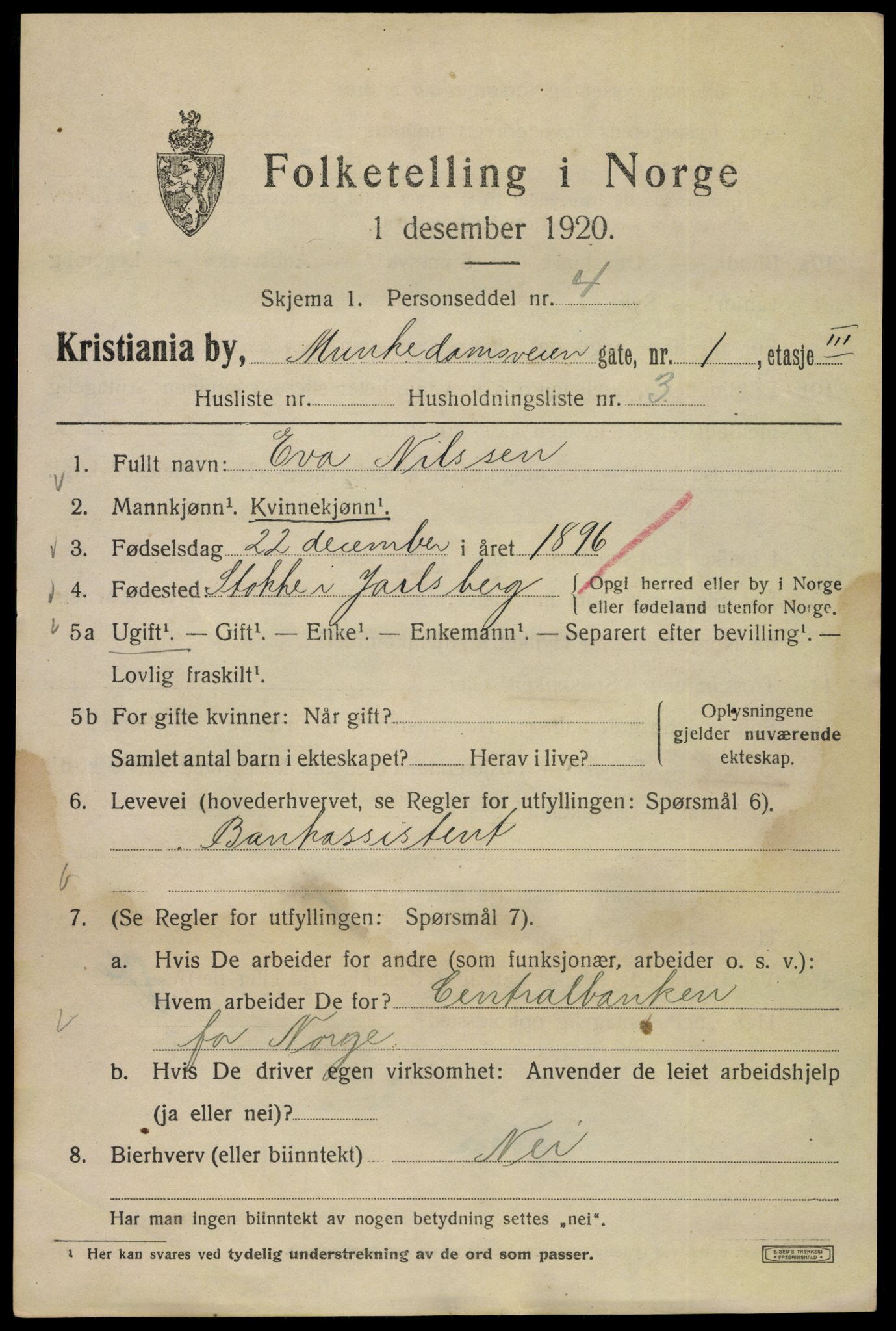 SAO, 1920 census for Kristiania, 1920, p. 400433