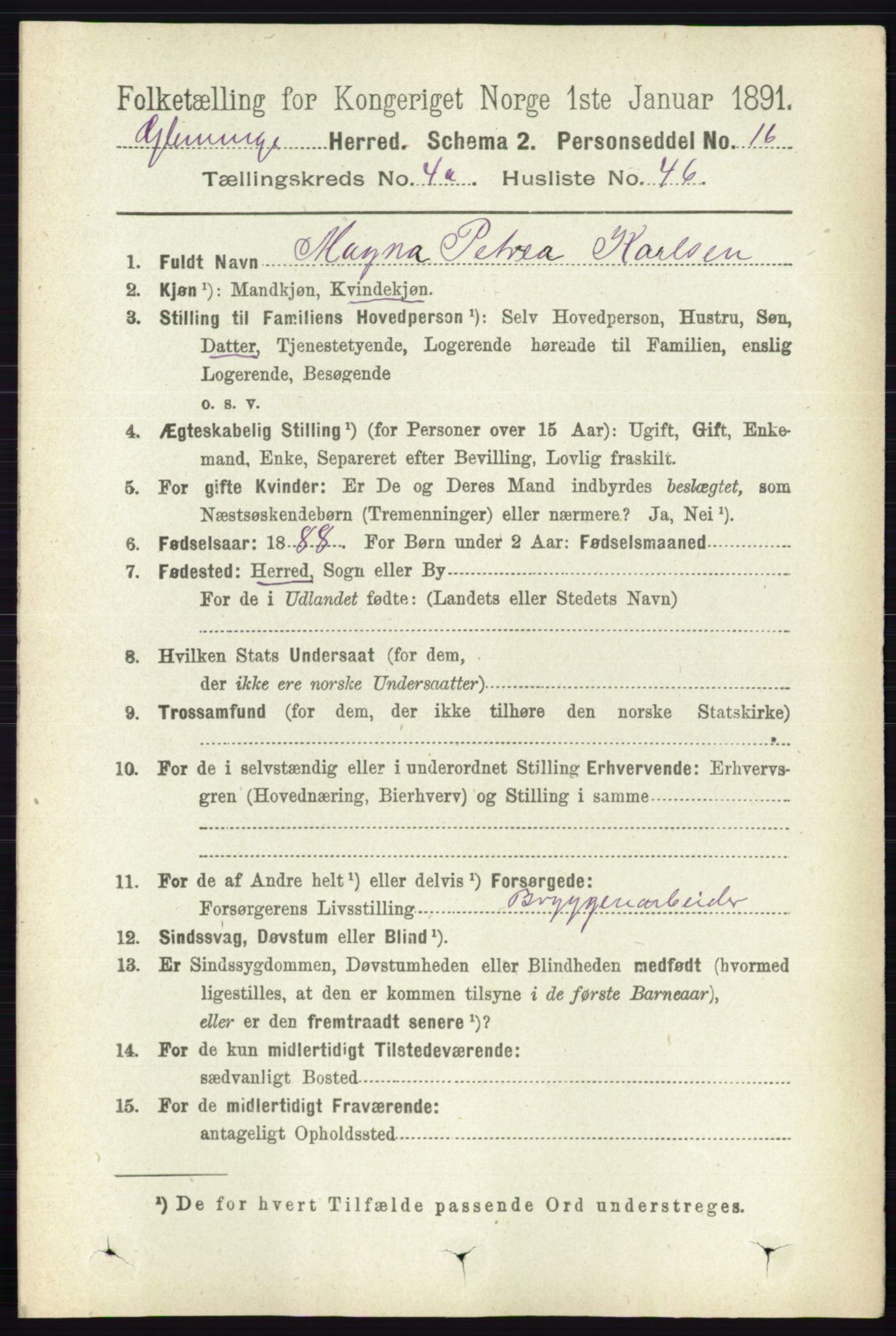 RA, 1891 census for 0132 Glemmen, 1891, p. 3910