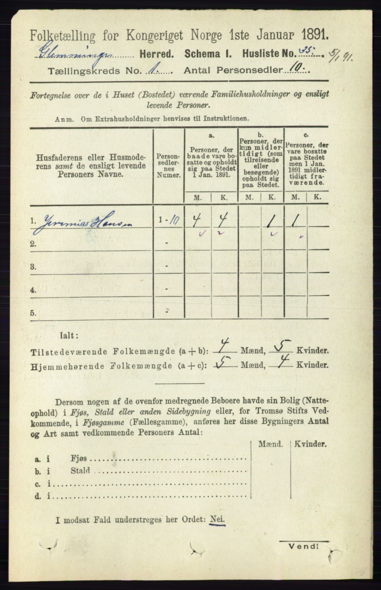 RA, 1891 census for 0132 Glemmen, 1891, p. 79