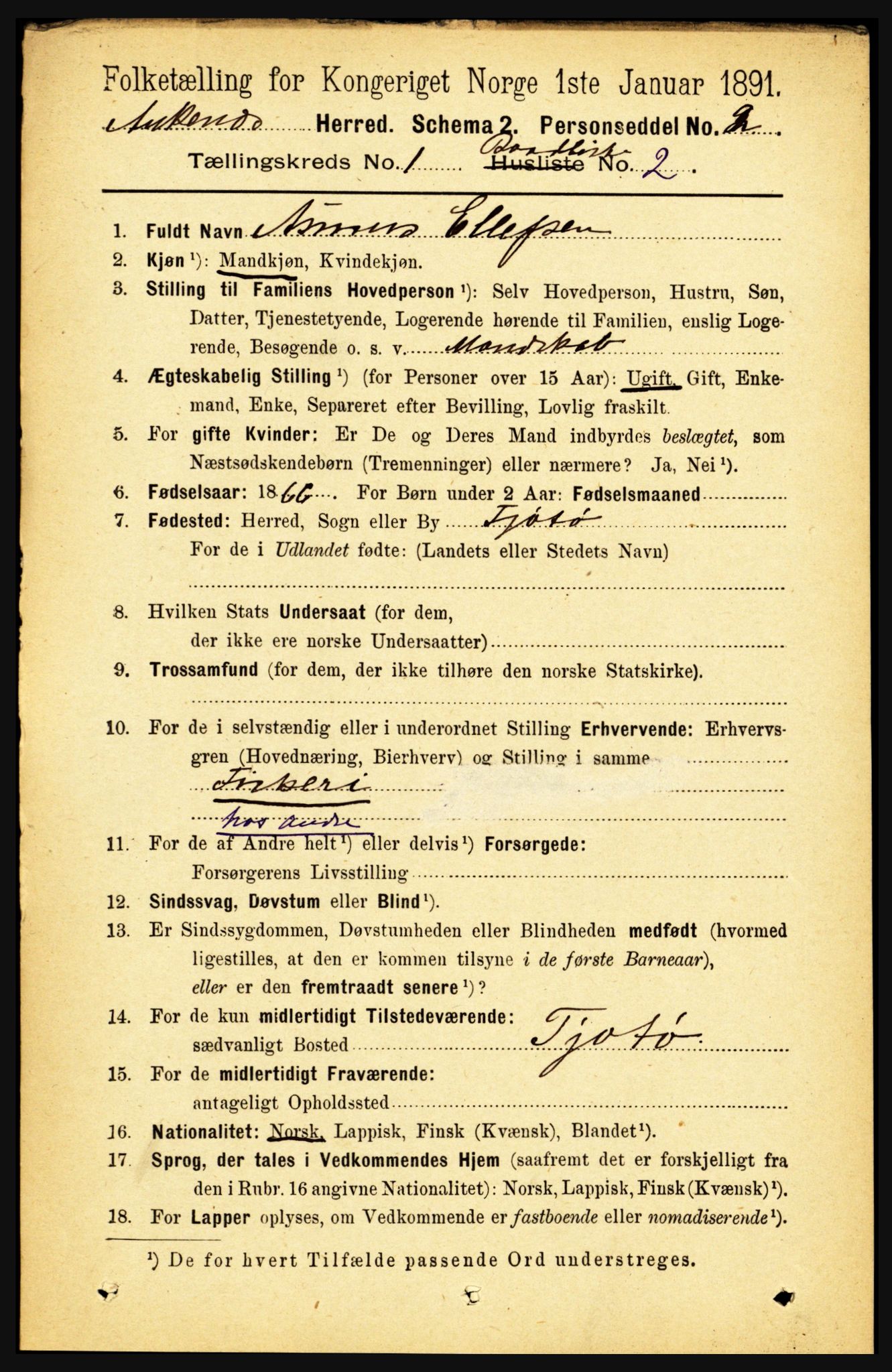 RA, 1891 census for 1855 Ankenes, 1891, p. 757