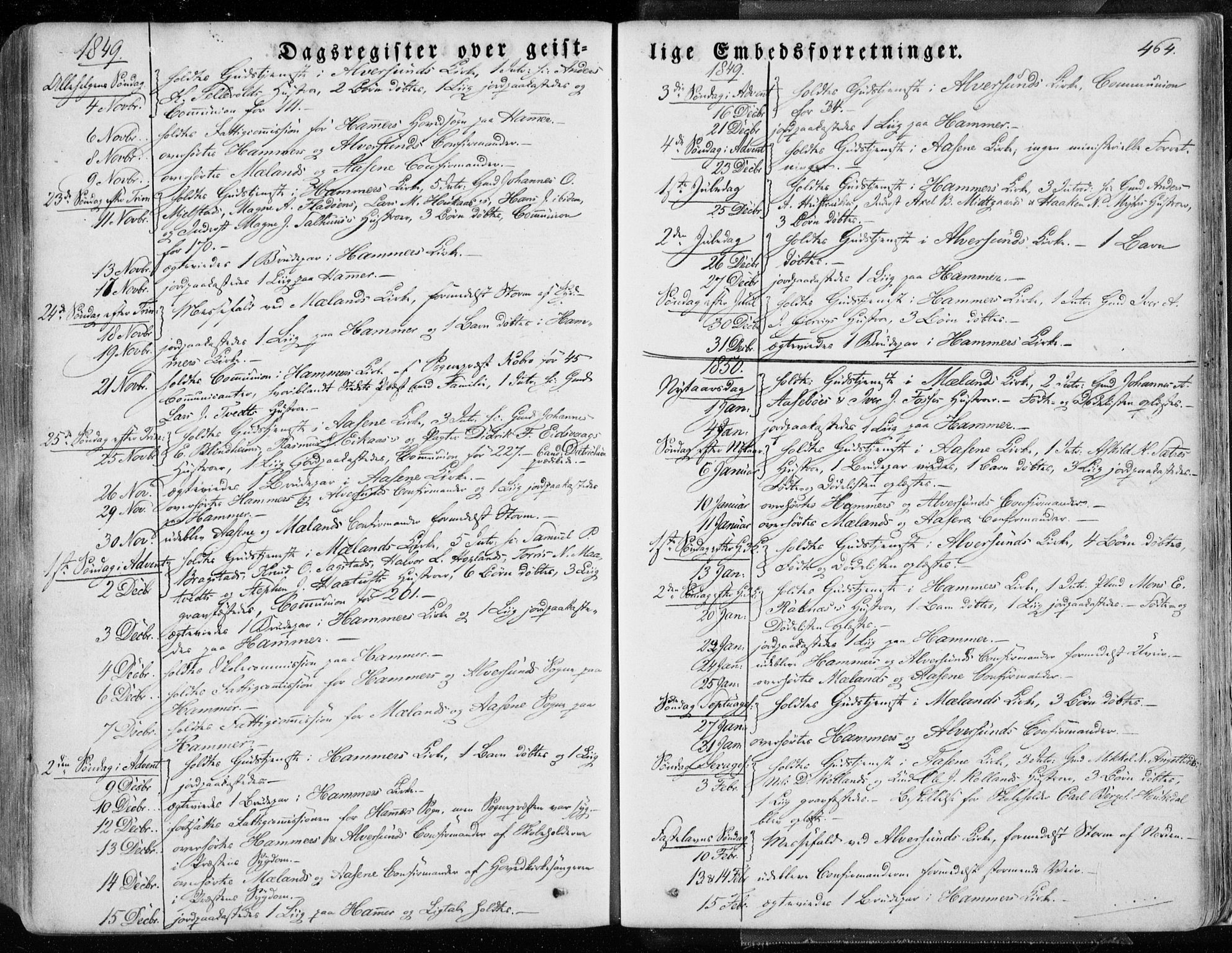 Hamre sokneprestembete, AV/SAB-A-75501/H/Ha/Haa/Haaa/L0013: Parish register (official) no. A 13, 1846-1857, p. 464