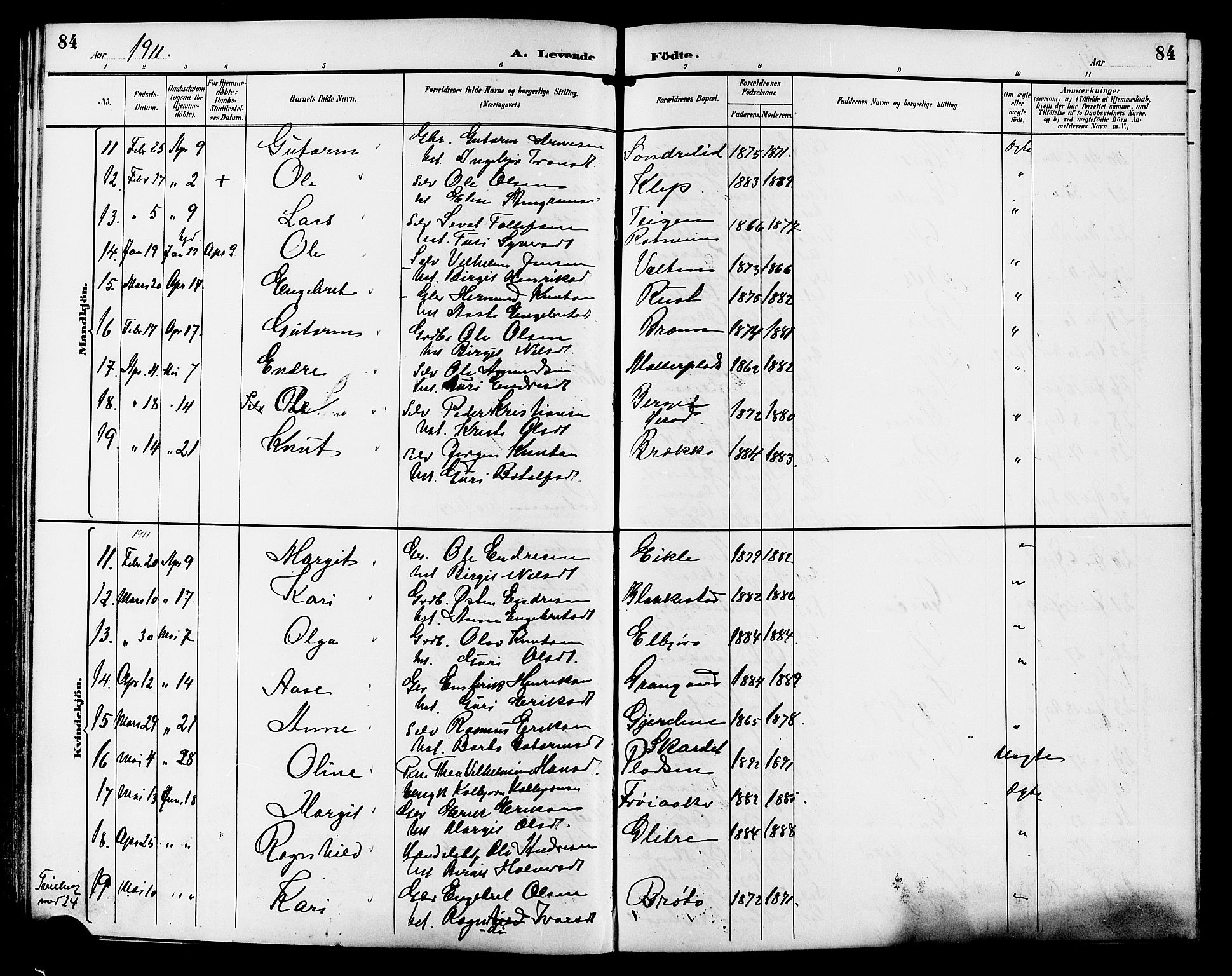 Gol kirkebøker, AV/SAKO-A-226/G/Ga/L0003: Parish register (copy) no. I 3, 1887-1914, p. 84