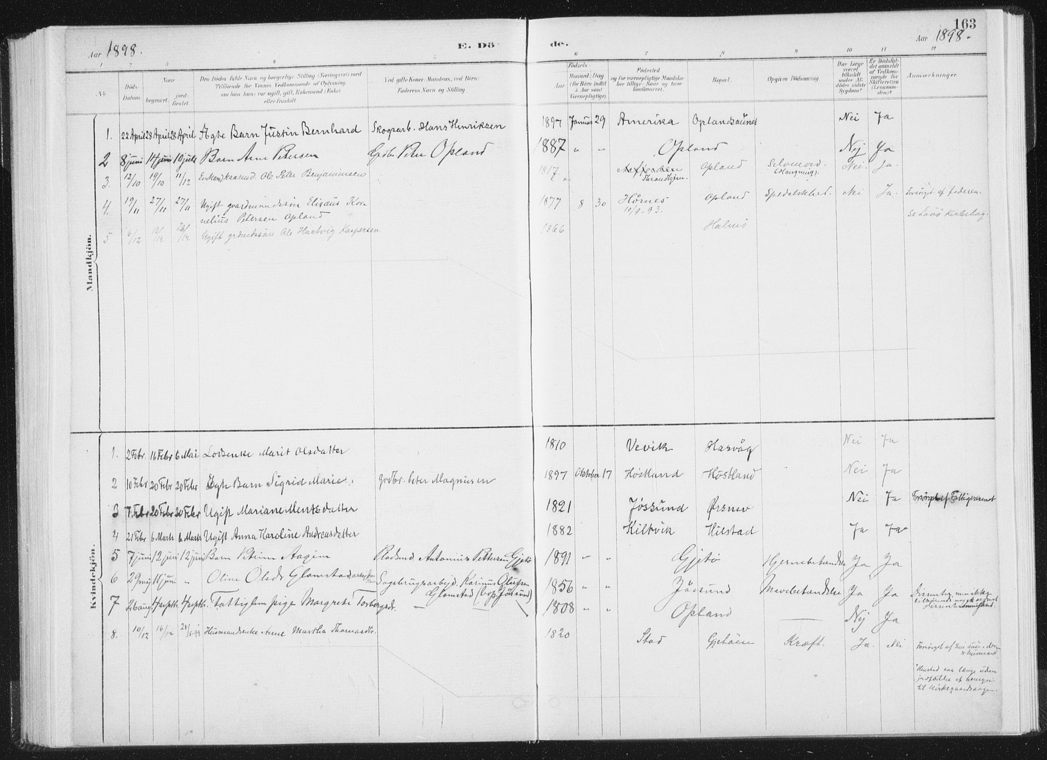 Ministerialprotokoller, klokkerbøker og fødselsregistre - Nord-Trøndelag, SAT/A-1458/771/L0597: Parish register (official) no. 771A04, 1885-1910, p. 163