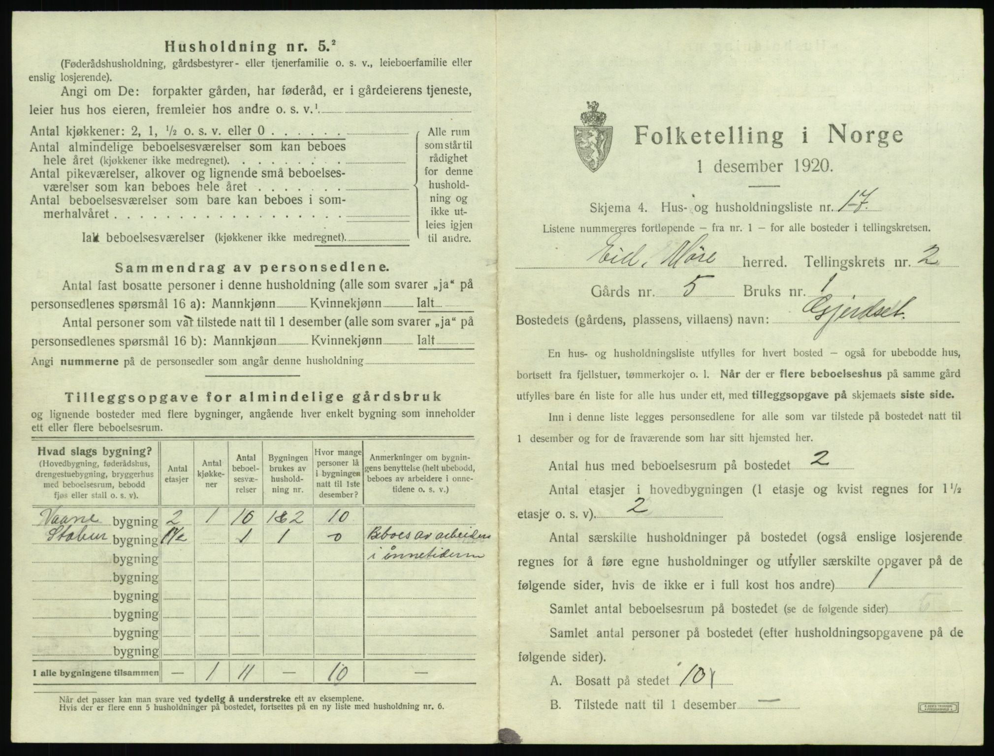 SAT, 1920 census for Eid, 1920, p. 113