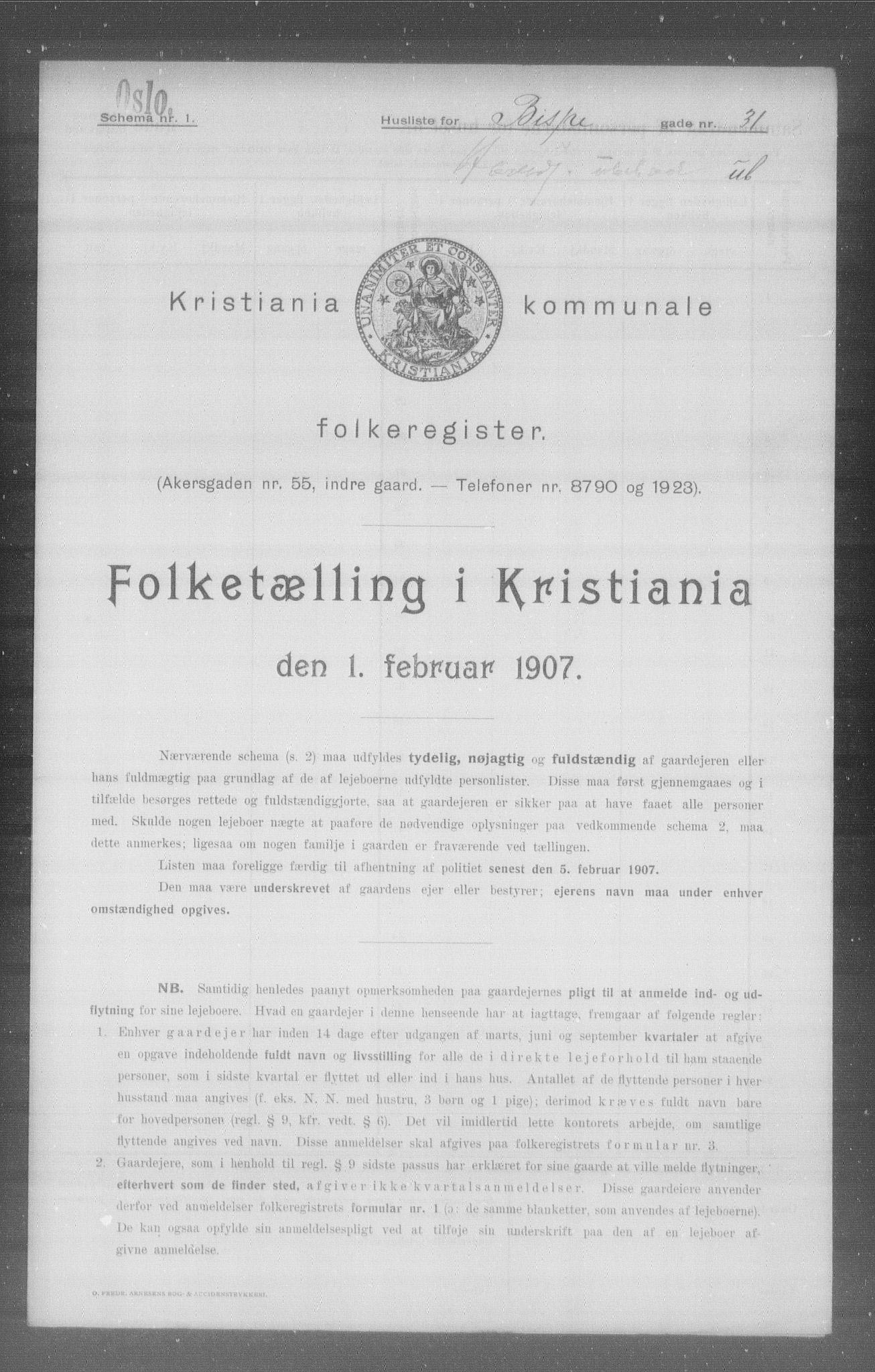 OBA, Municipal Census 1907 for Kristiania, 1907, p. 2802