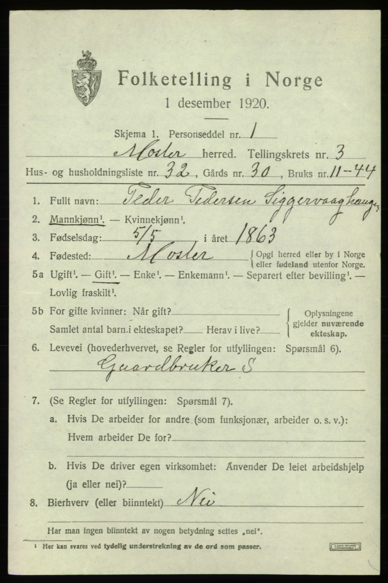 SAB, 1920 census for Moster, 1920, p. 1313