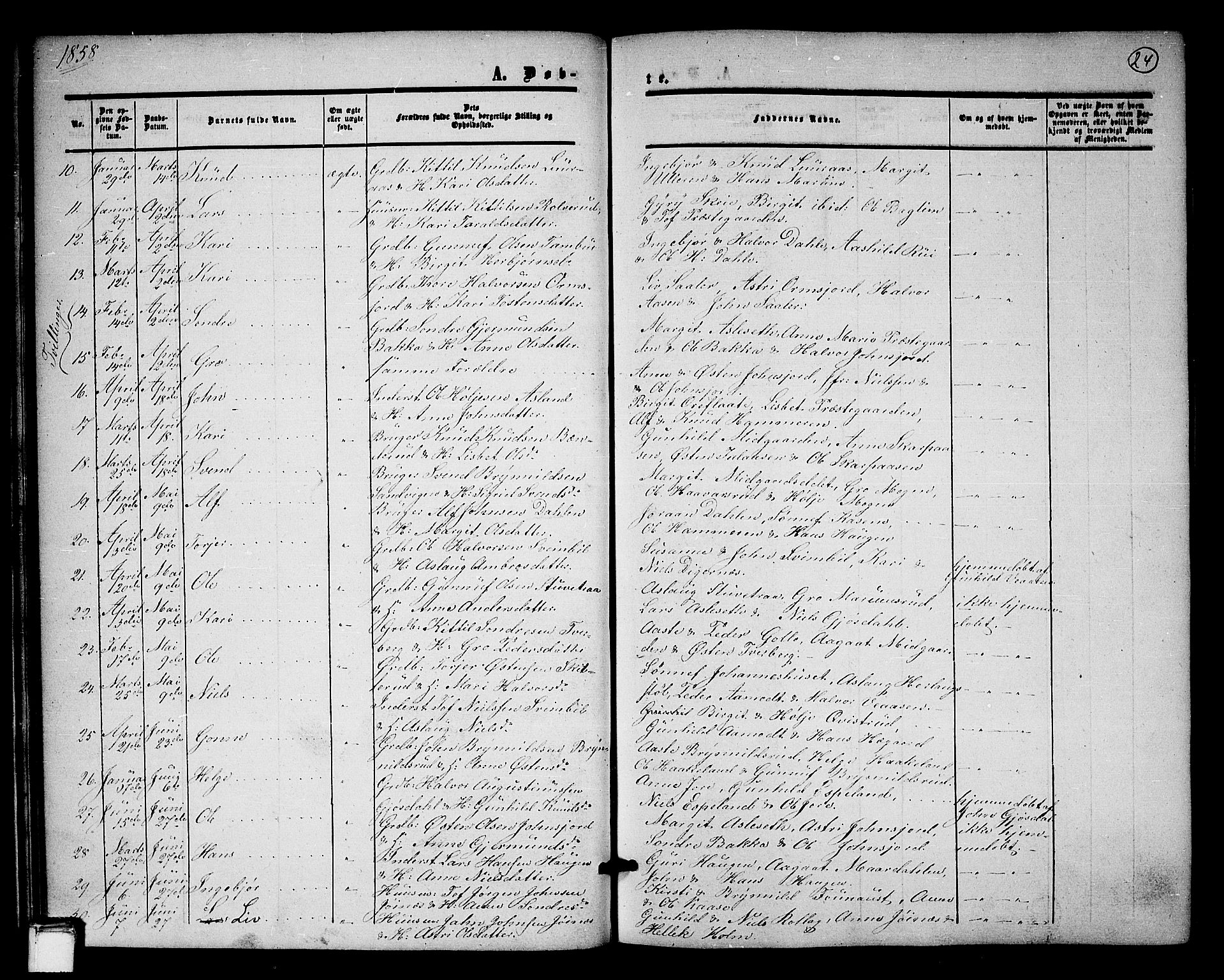 Tinn kirkebøker, SAKO/A-308/G/Ga/L0002: Parish register (copy) no. I 2, 1851-1883, p. 24