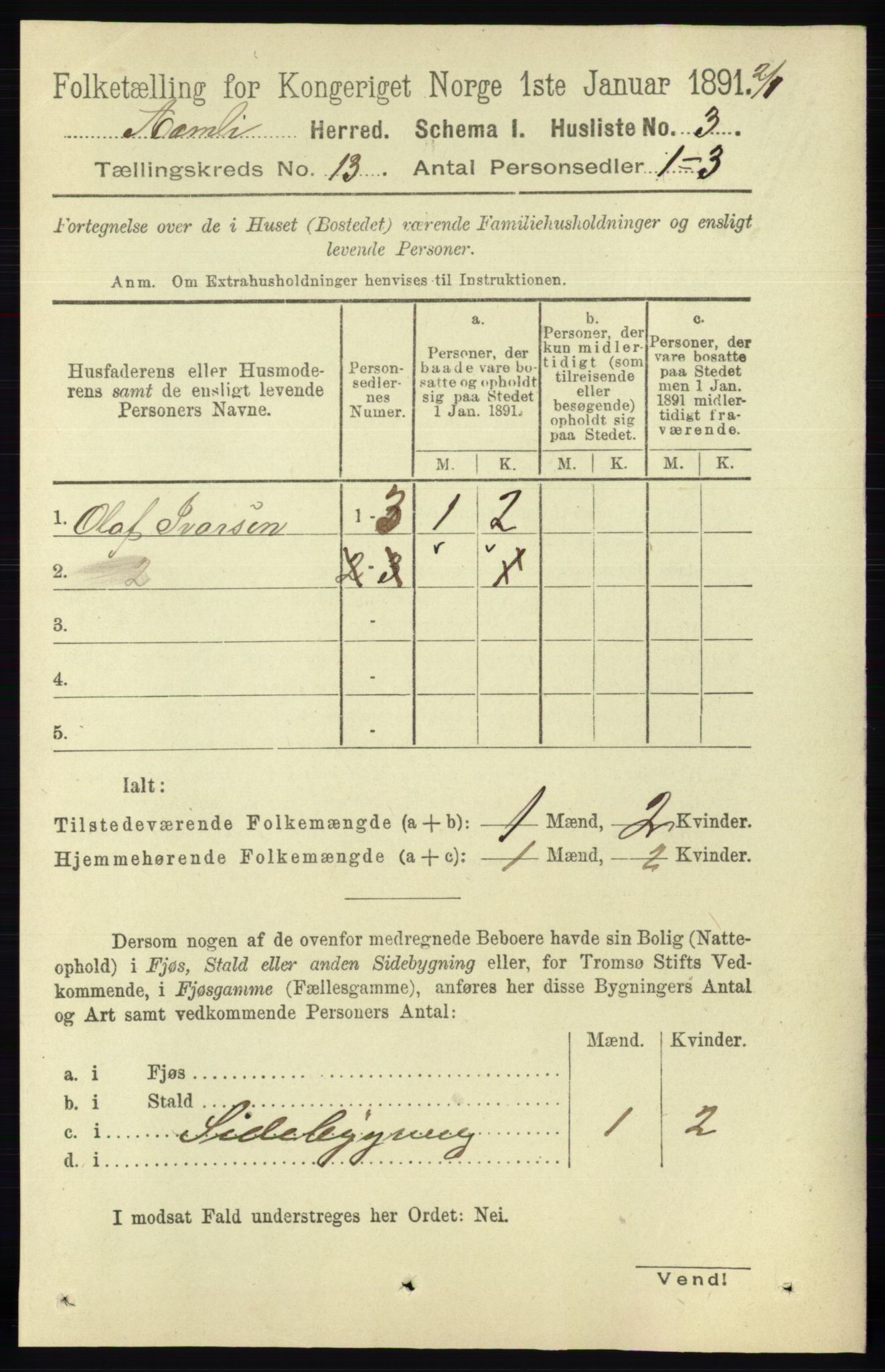 RA, 1891 census for 0929 Åmli, 1891, p. 2134