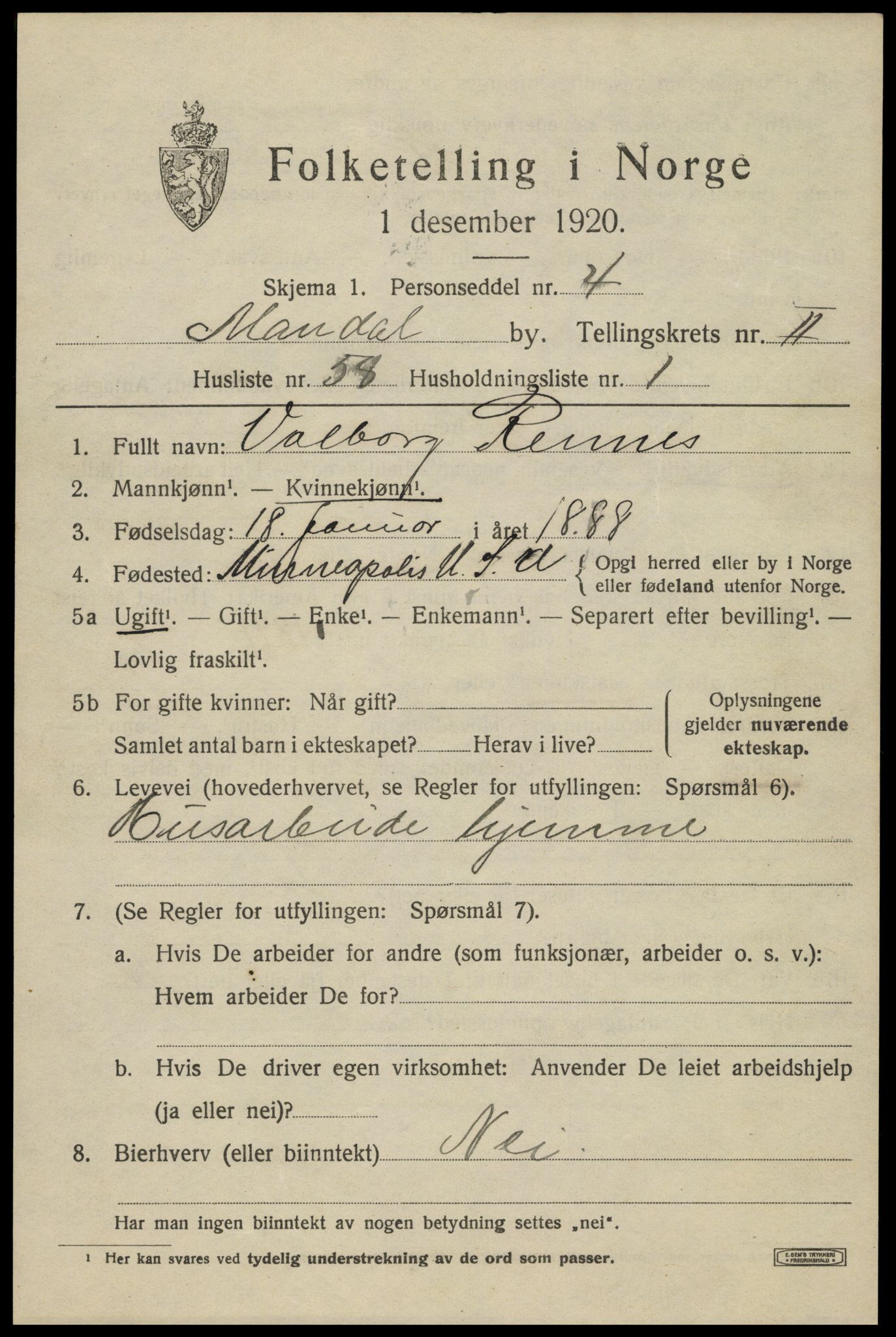 SAK, 1920 census for Mandal, 1920, p. 4759