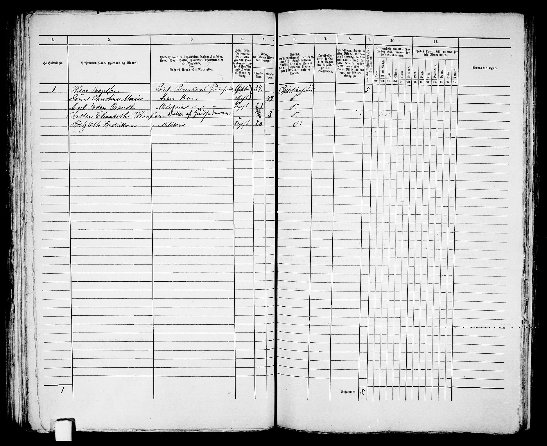 RA, 1865 census for Kristiansand, 1865, p. 1146