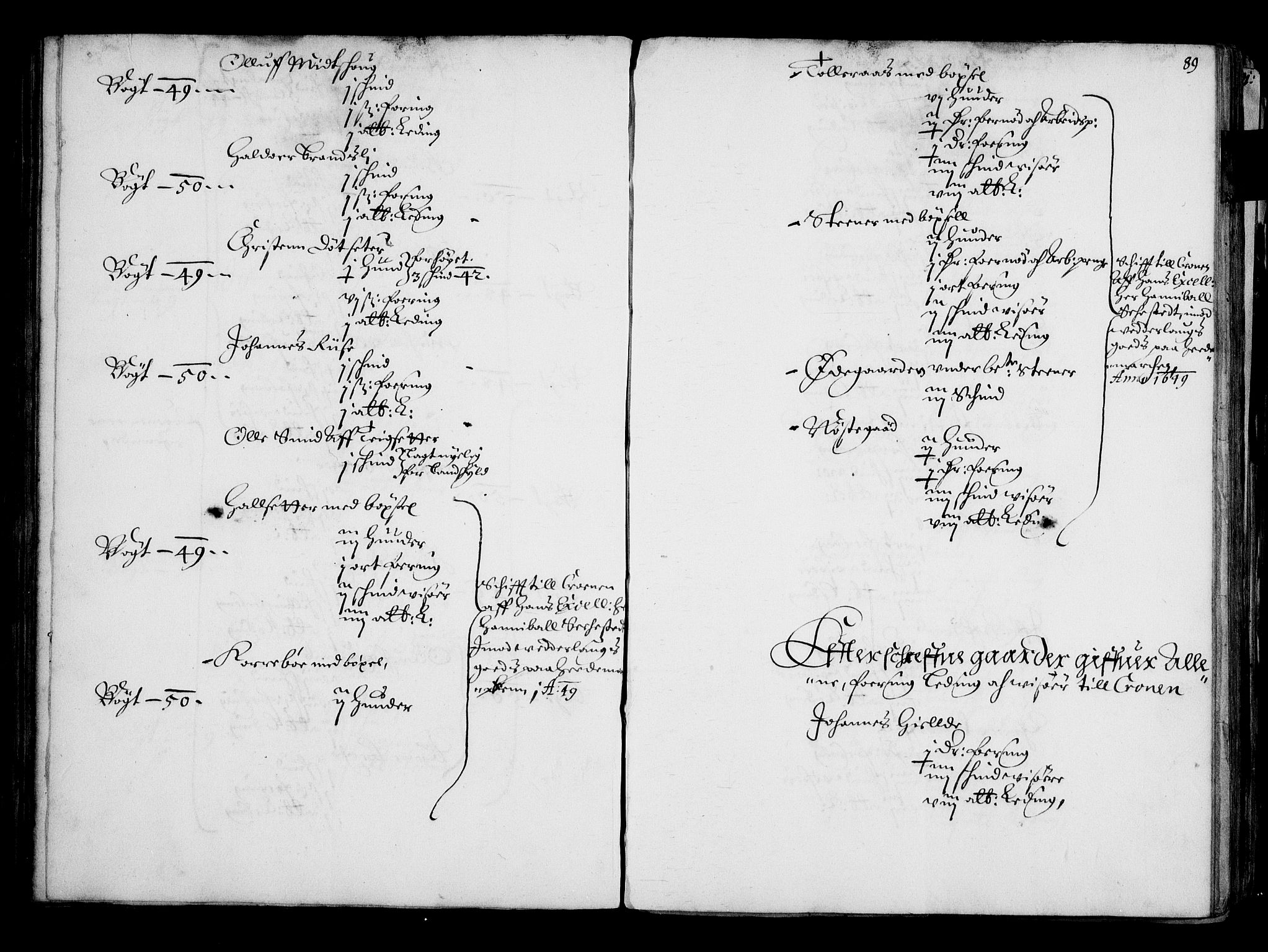 Rentekammeret inntil 1814, Realistisk ordnet avdeling, AV/RA-EA-4070/N/Na/L0001: [XI f]: Akershus stifts jordebok, 1652, p. 88b-89a