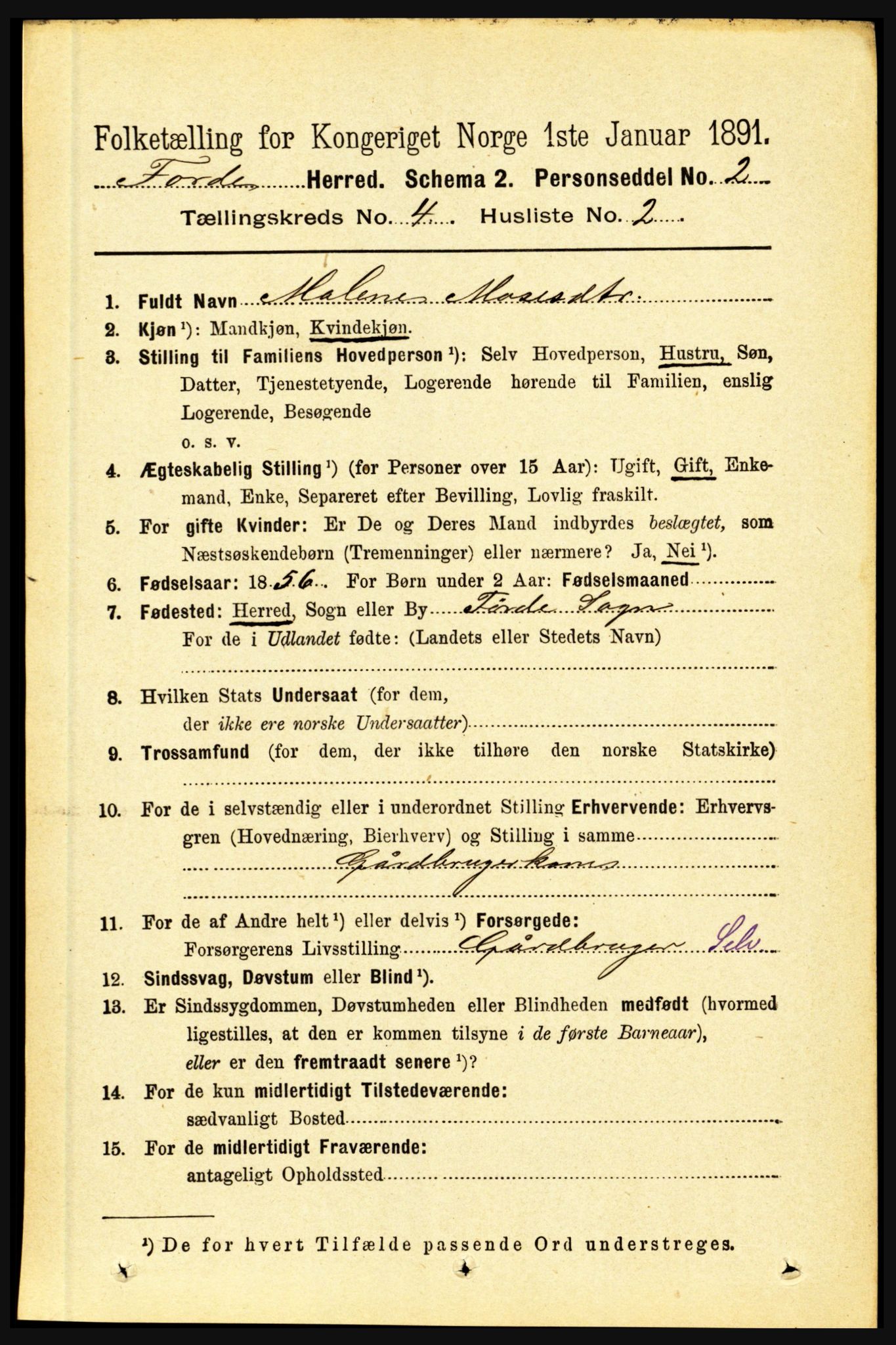 RA, 1891 census for 1432 Førde, 1891, p. 1060