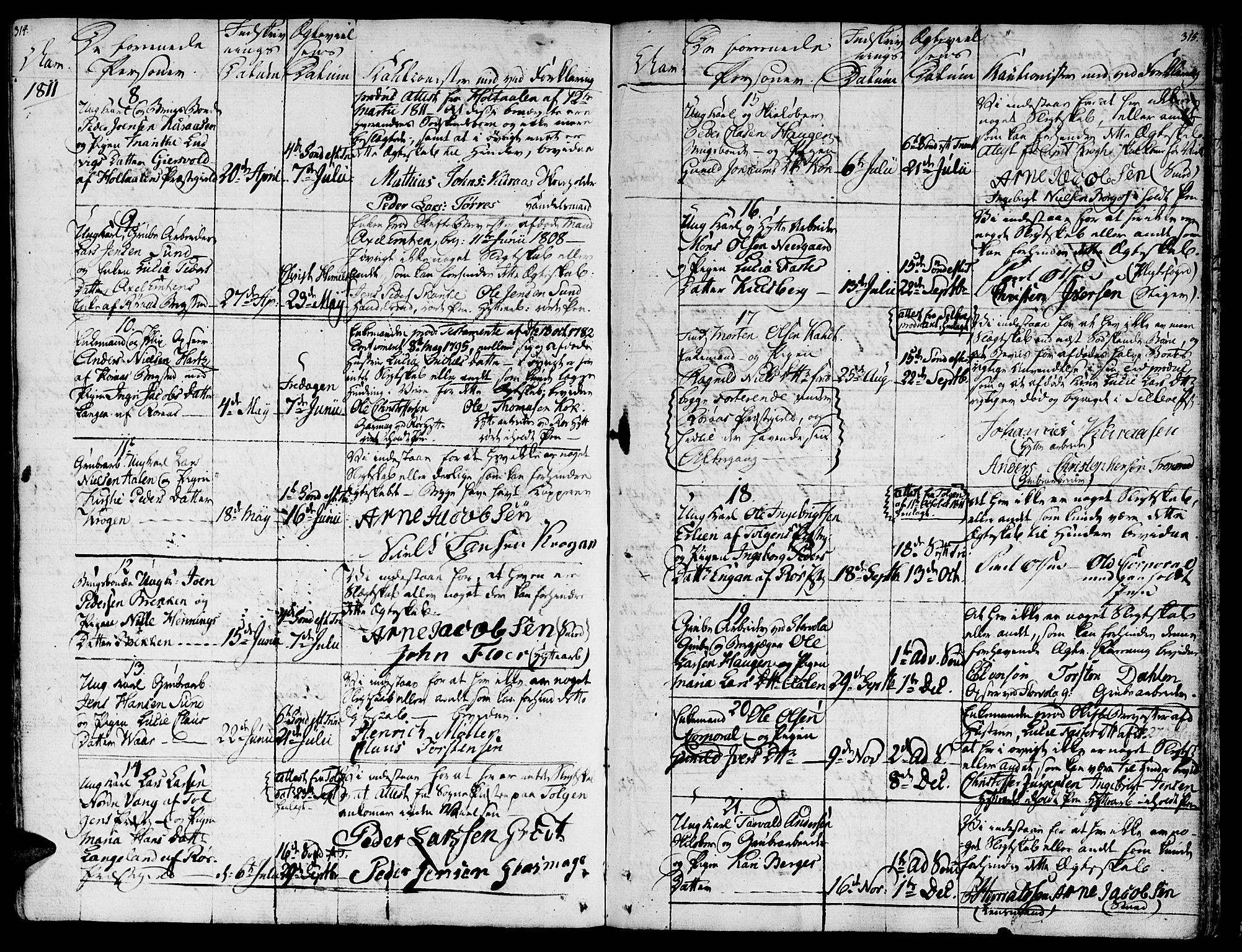 Ministerialprotokoller, klokkerbøker og fødselsregistre - Sør-Trøndelag, SAT/A-1456/681/L0928: Parish register (official) no. 681A06, 1806-1816, p. 314-315