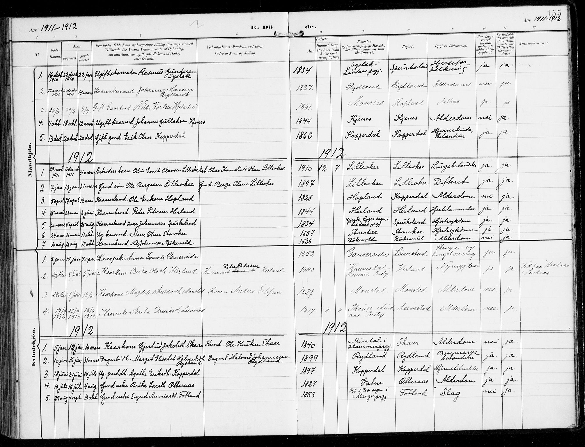 Alversund Sokneprestembete, SAB/A-73901/H/Ha/Haa/Haad/L0004: Parish register (official) no. D 4, 1898-1926, p. 155