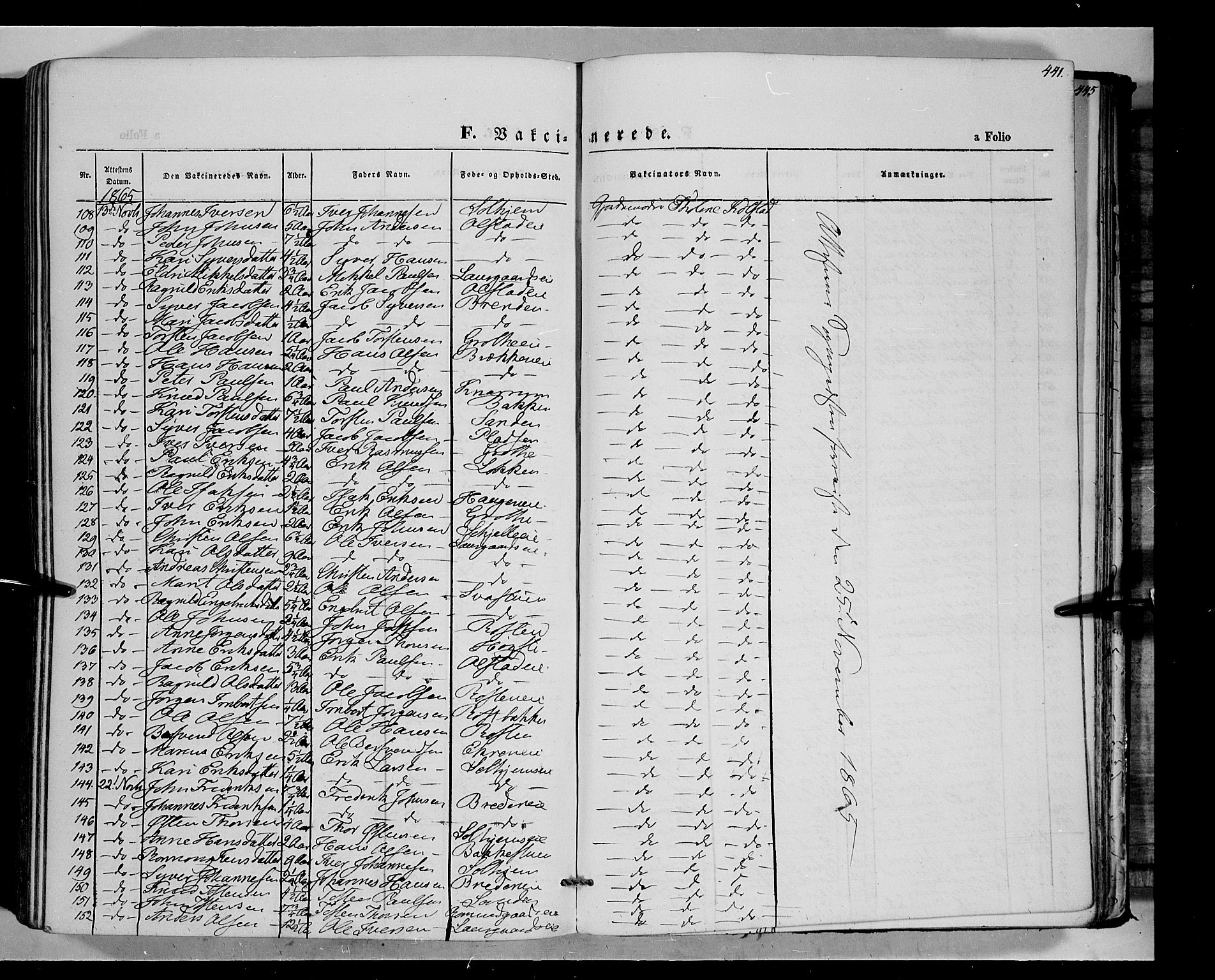 Vågå prestekontor, SAH/PREST-076/H/Ha/Haa/L0006: Parish register (official) no. 6 /1, 1856-1872, p. 441