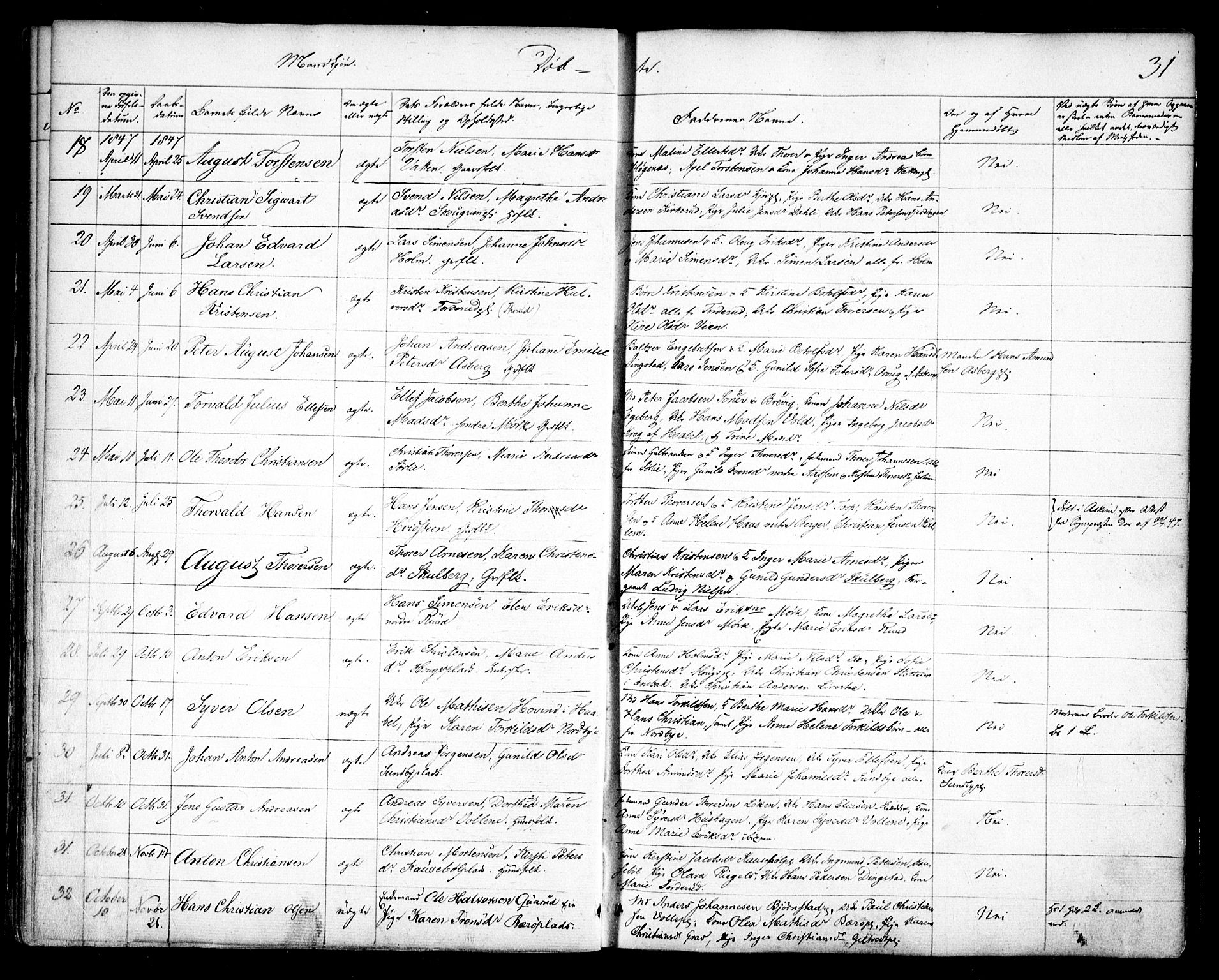 Spydeberg prestekontor Kirkebøker, AV/SAO-A-10924/F/Fa/L0005: Parish register (official) no. I 5, 1842-1862, p. 31