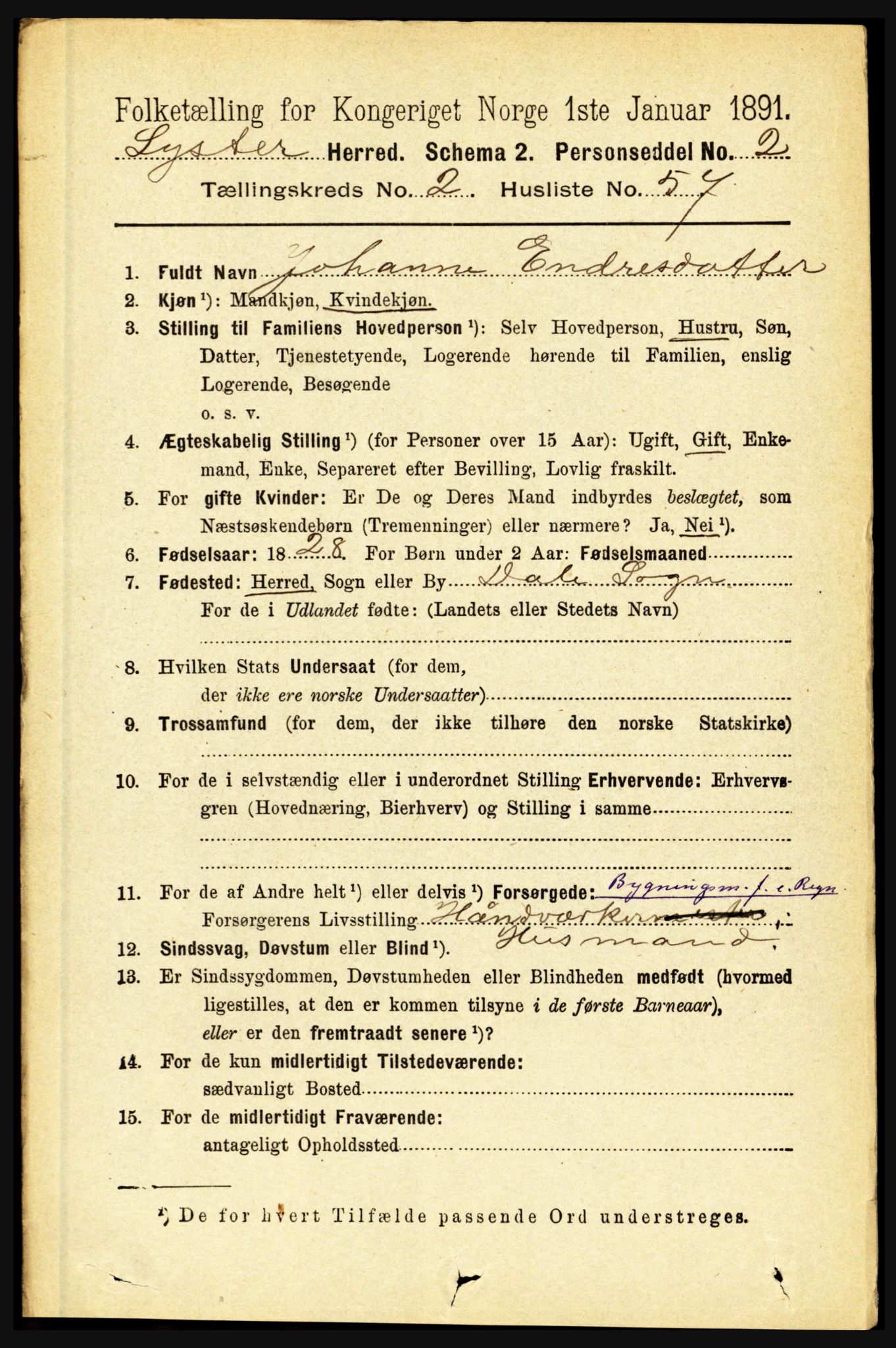 RA, 1891 census for 1426 Luster, 1891, p. 1097