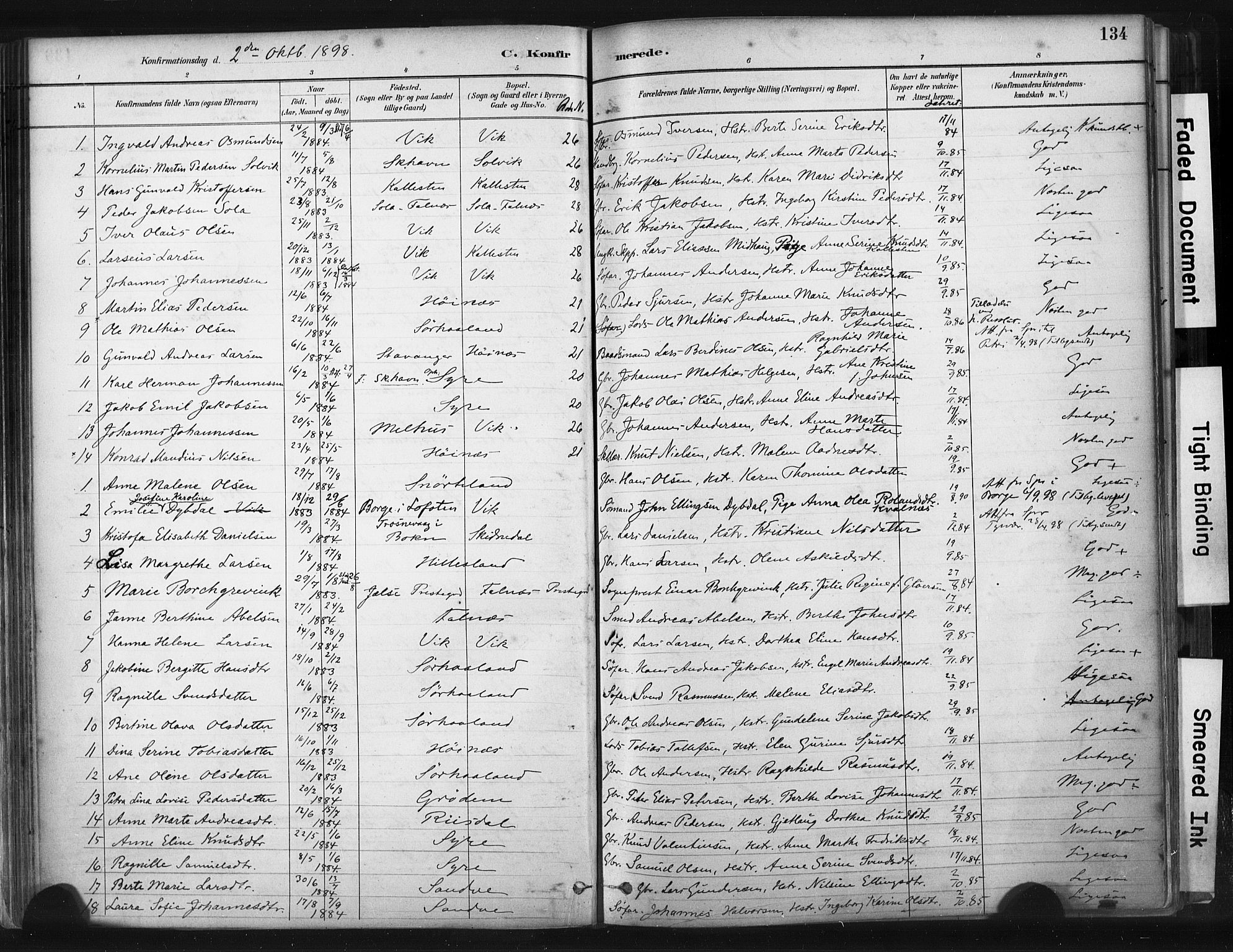 Skudenes sokneprestkontor, AV/SAST-A -101849/H/Ha/Haa/L0009: Parish register (official) no. A 6, 1882-1912, p. 134