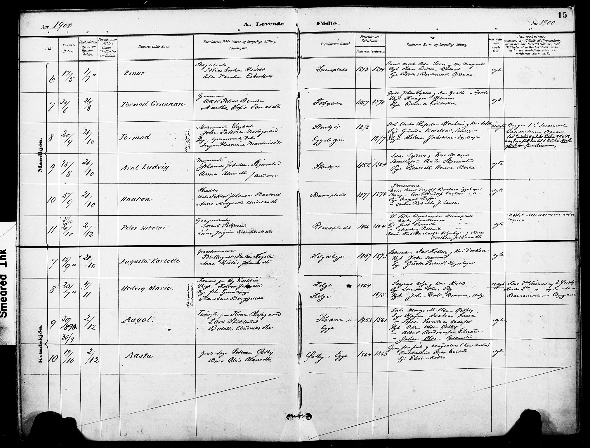 Ministerialprotokoller, klokkerbøker og fødselsregistre - Nord-Trøndelag, AV/SAT-A-1458/740/L0379: Parish register (official) no. 740A02, 1895-1907, p. 15