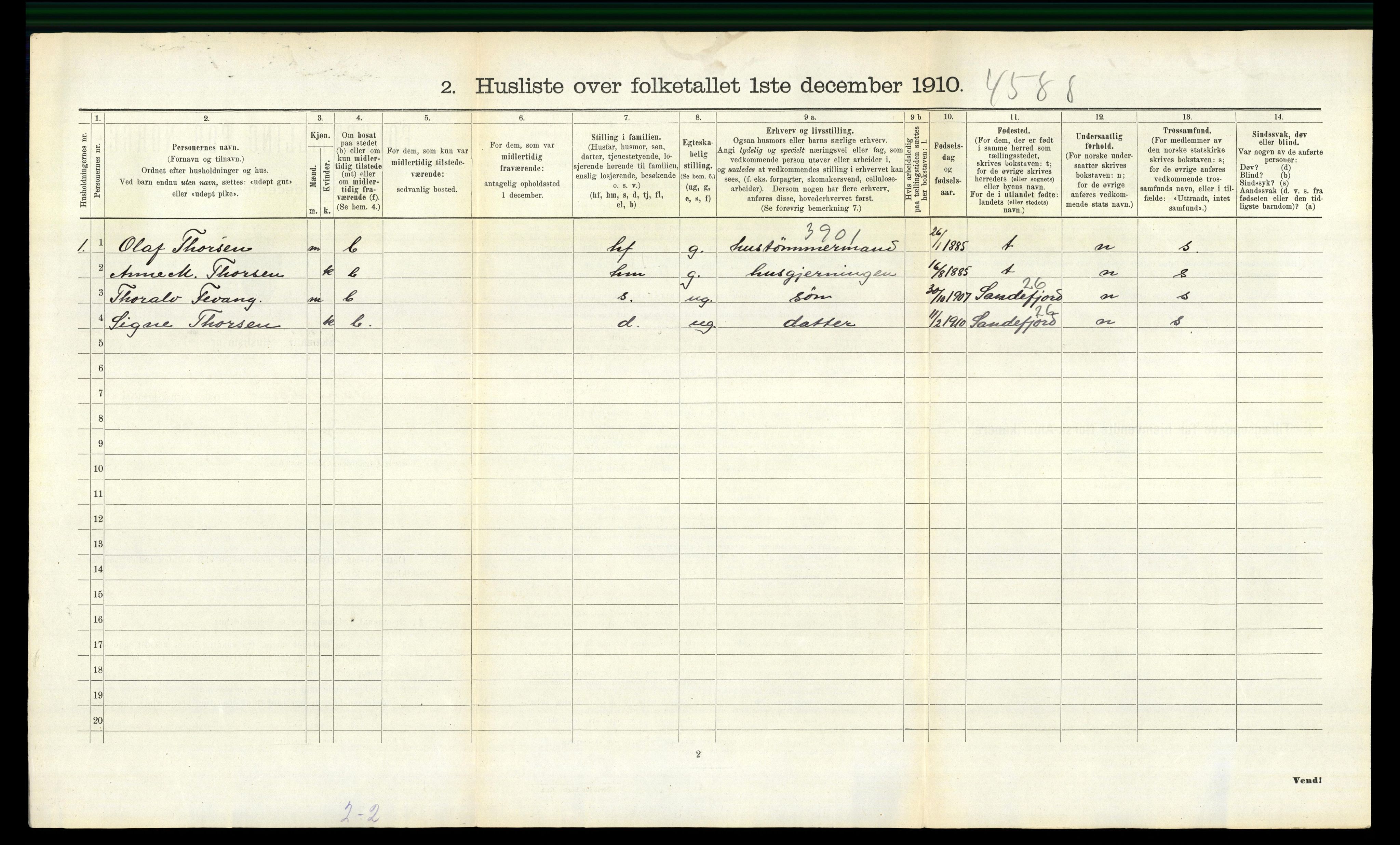 RA, 1910 census for Sandeherred, 1910, p. 994