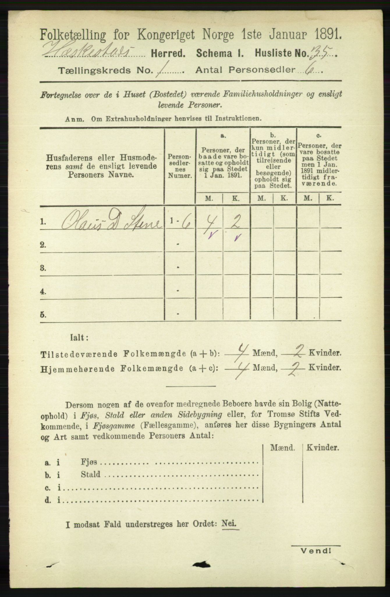 RA, 1891 census for 1113 Heskestad, 1891, p. 53