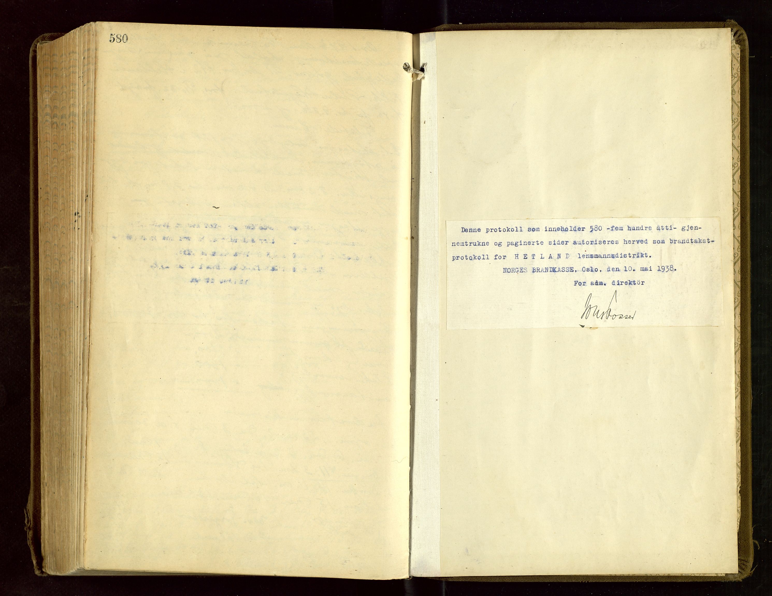Hetland lensmannskontor, SAST/A-100101/Goa/L0007: "Branntakstprotokoll", 1938-1947, p. 580