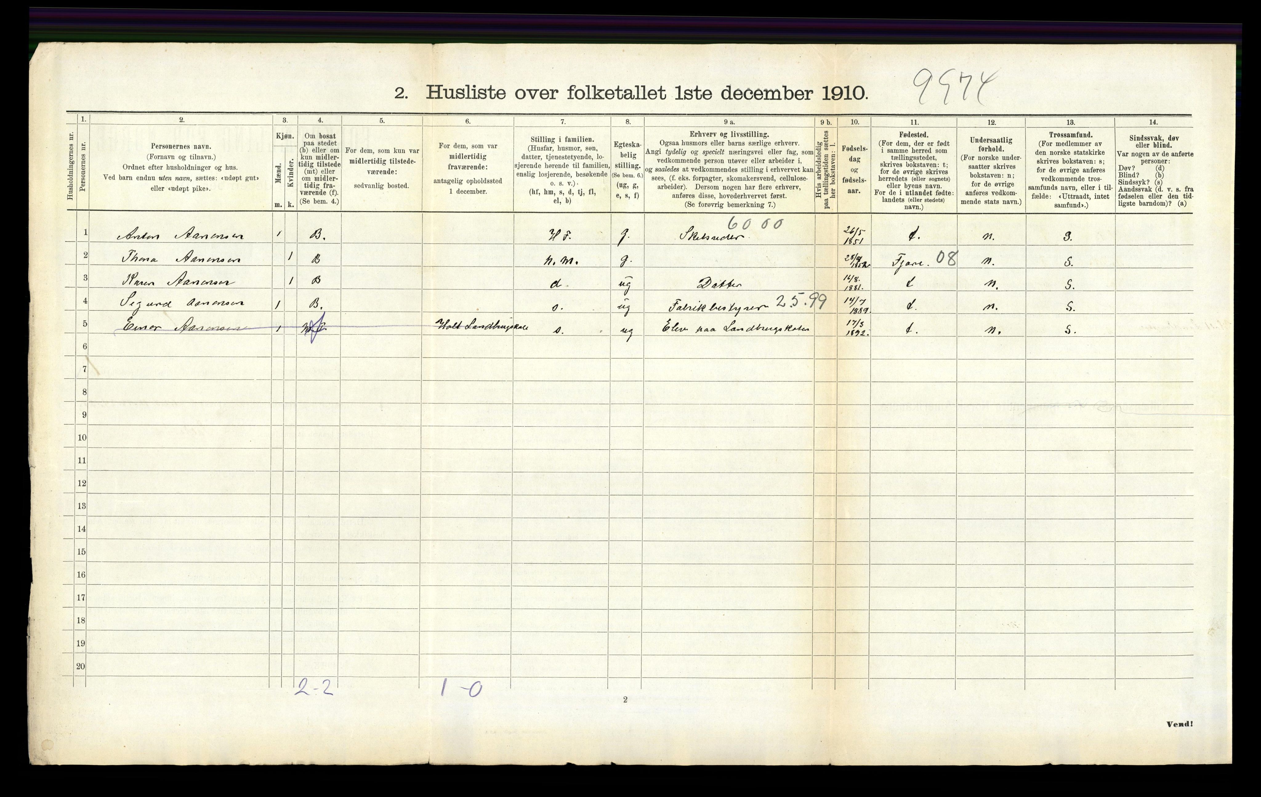 RA, 1910 census for Austre Moland, 1910, p. 553