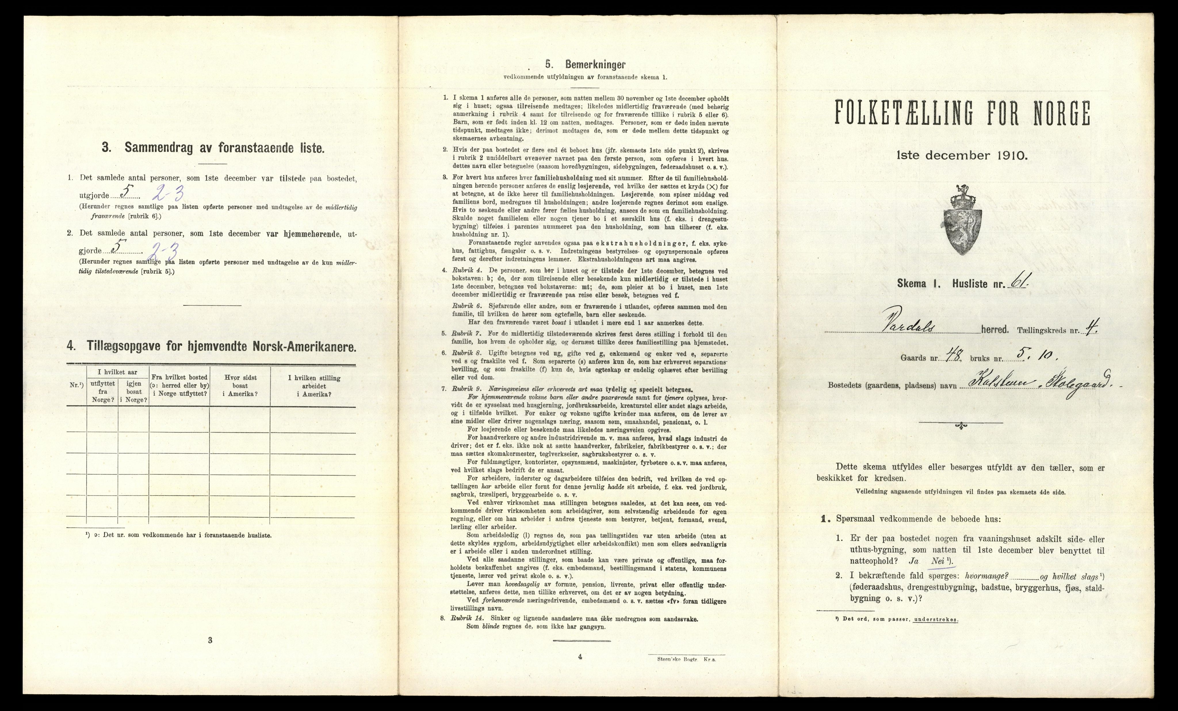 RA, 1910 census for Vardal, 1910, p. 594