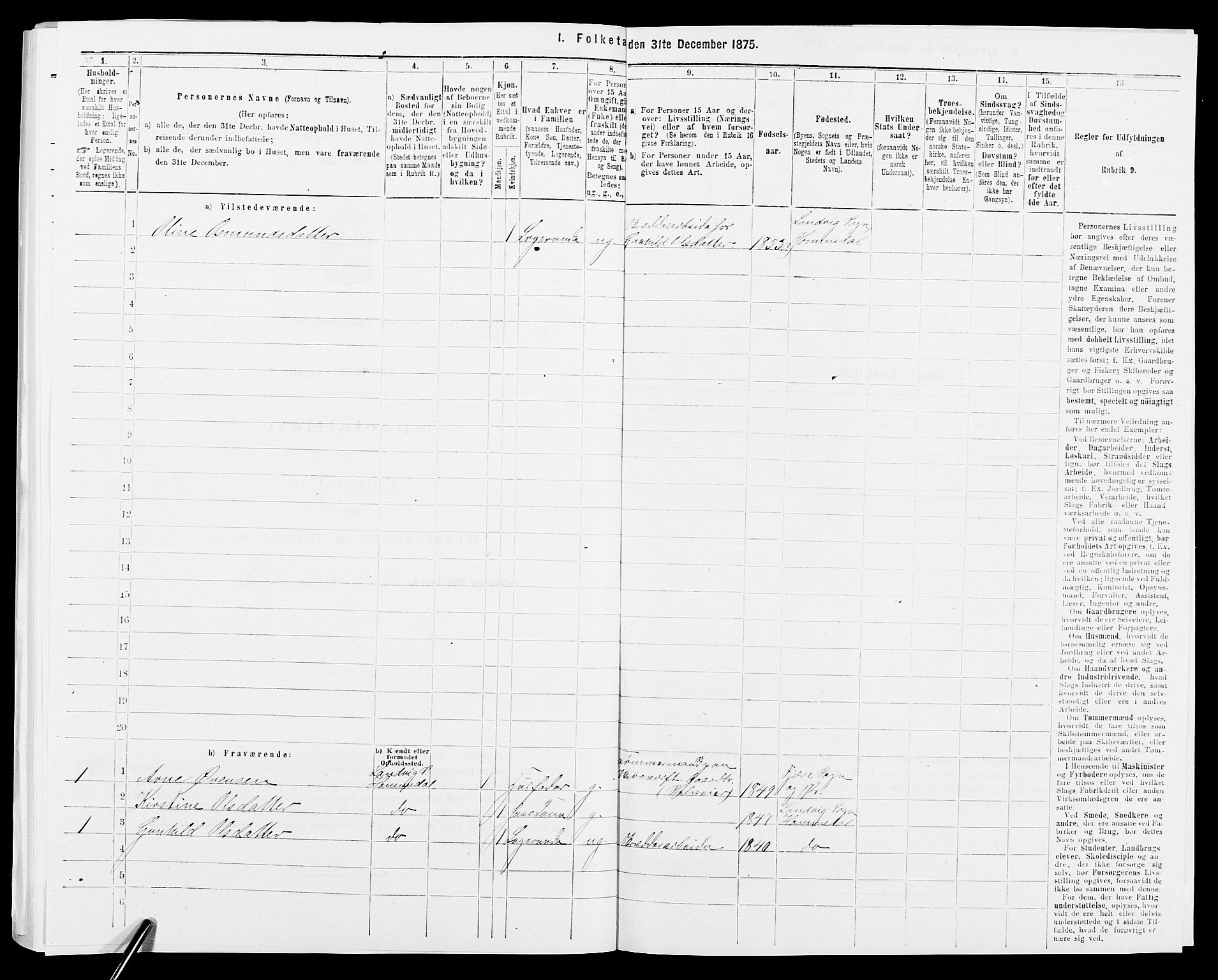 SAK, 1875 census for 0923L Fjære/Fjære, 1875, p. 1549