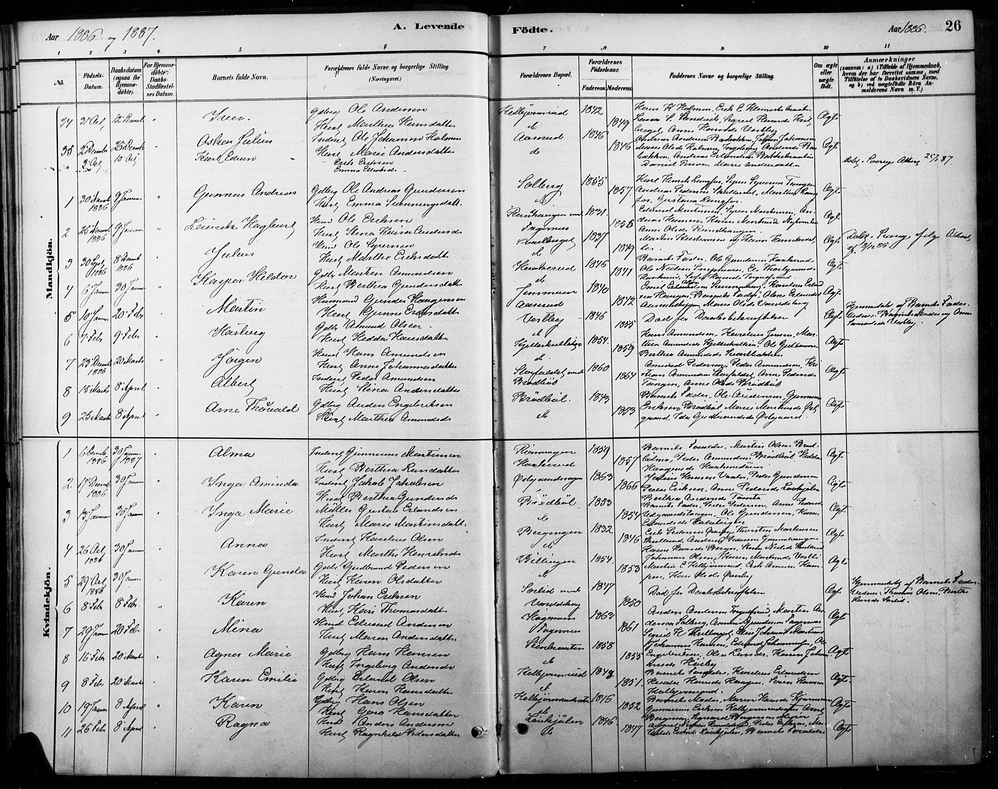 Vinger prestekontor, AV/SAH-PREST-024/H/Ha/Haa/L0015: Parish register (official) no. 15, 1881-1900, p. 26