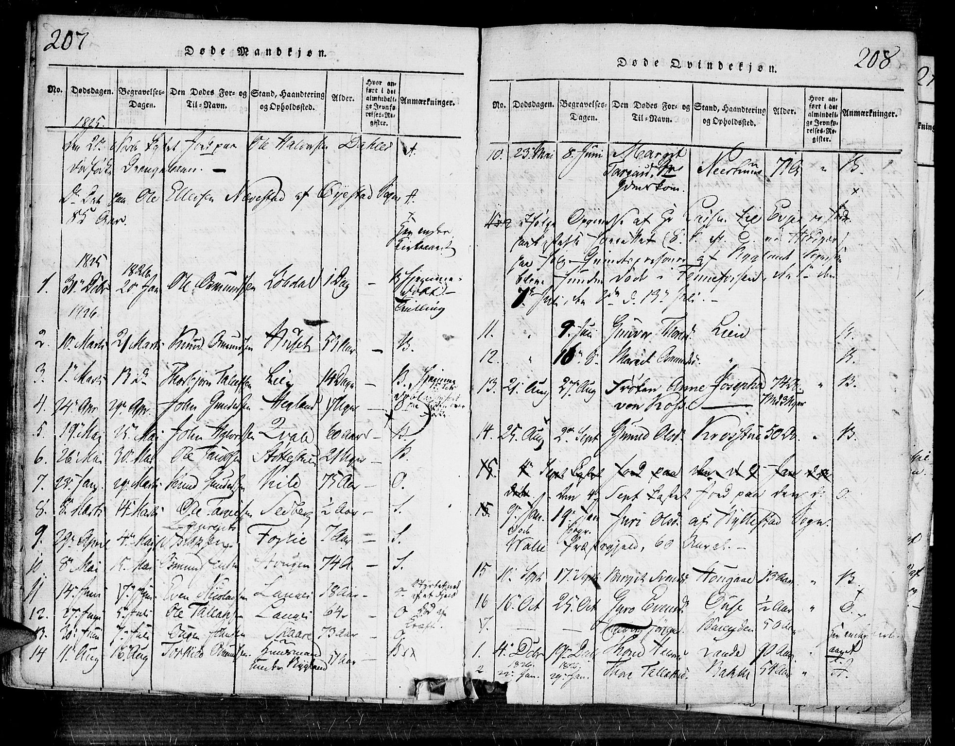 Bygland sokneprestkontor, AV/SAK-1111-0006/F/Fa/Fab/L0003: Parish register (official) no. A 3, 1816-1841, p. 207-208