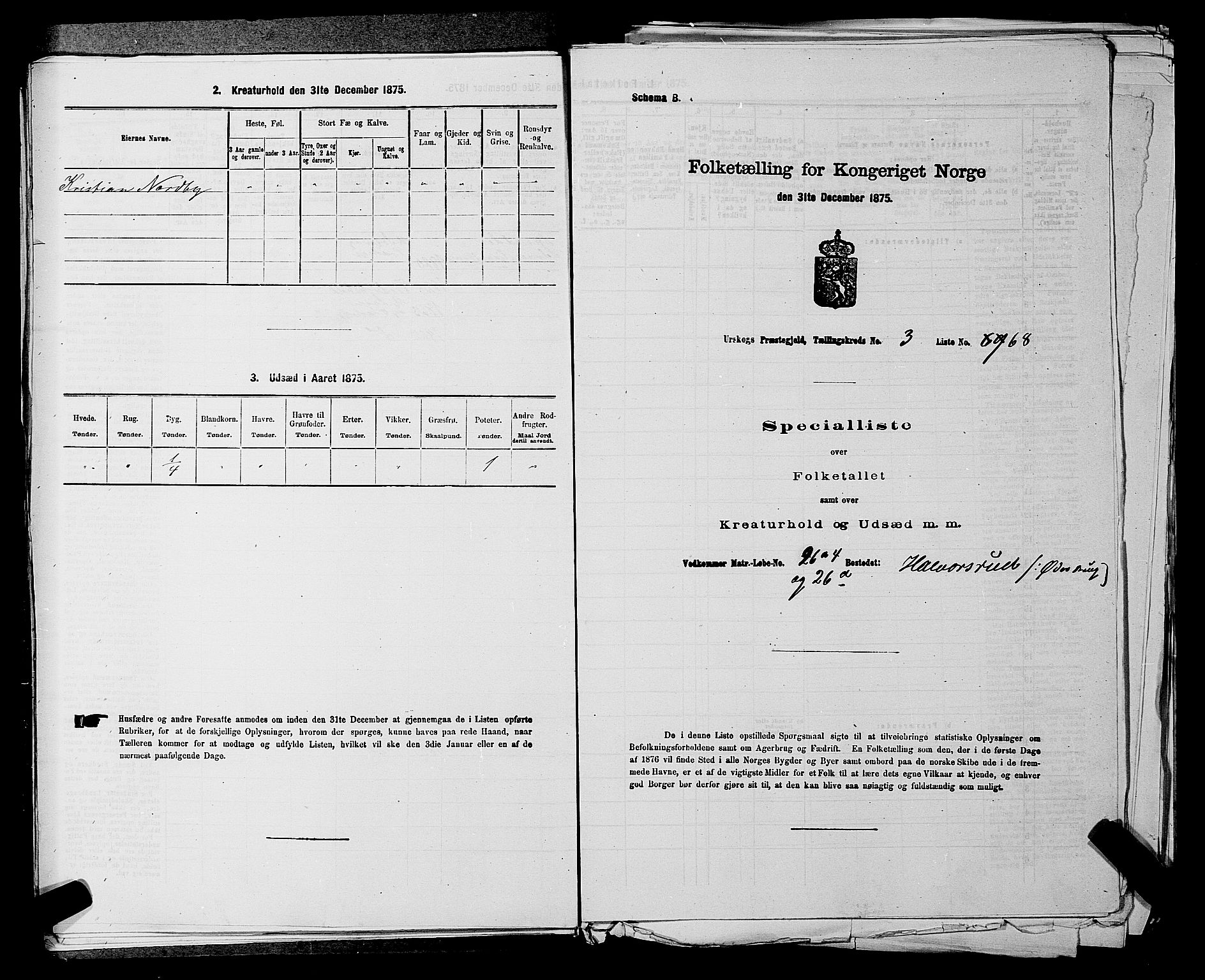 RA, 1875 census for 0224P Aurskog, 1875, p. 407