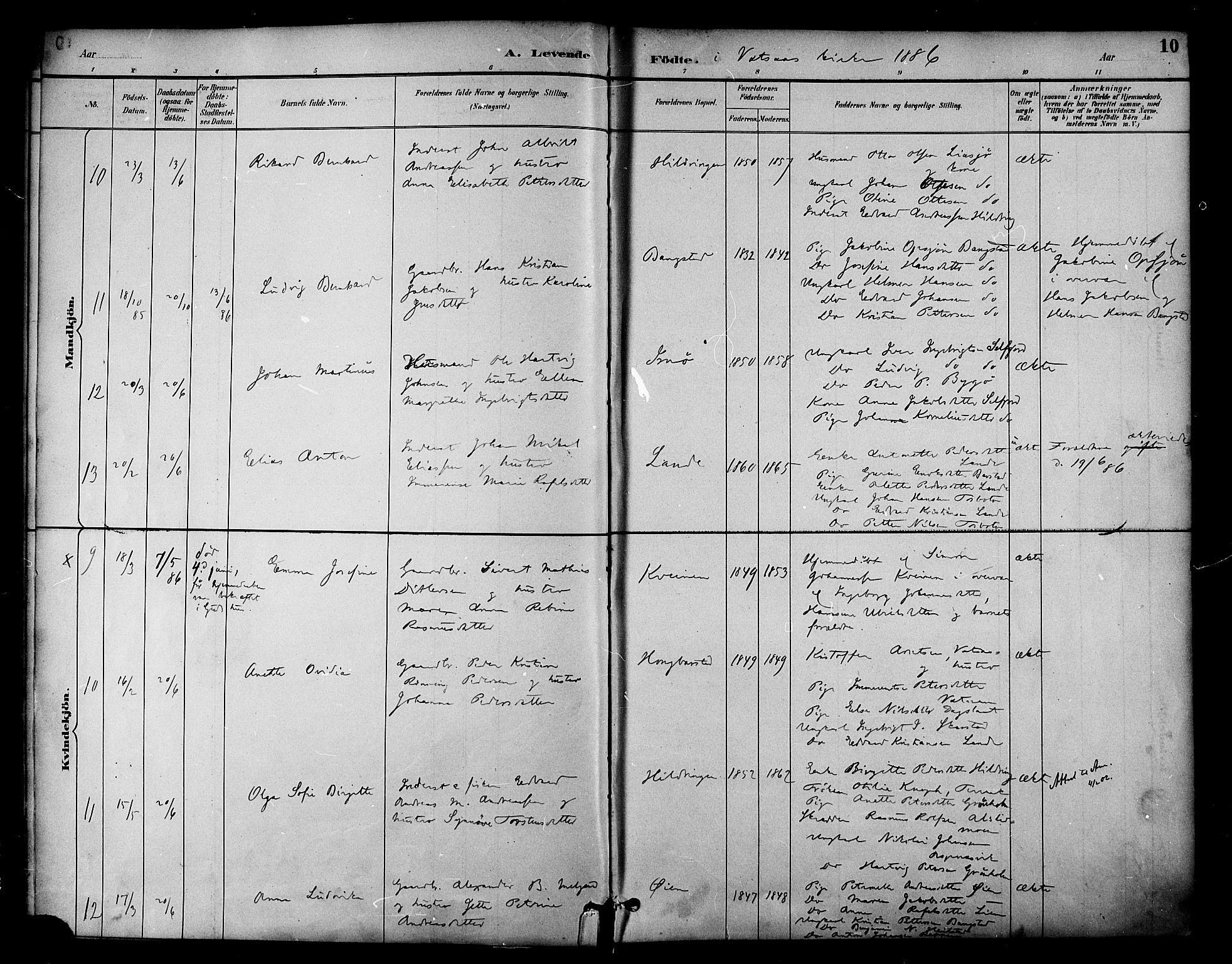 Ministerialprotokoller, klokkerbøker og fødselsregistre - Nordland, AV/SAT-A-1459/810/L0150: Parish register (official) no. 810A10 /1, 1884-1895, p. 10
