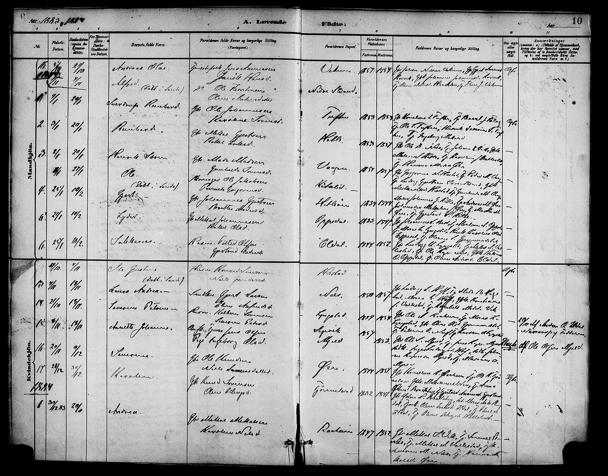 Gaular sokneprestembete, AV/SAB-A-80001/H/Haa: Parish register (official) no. D 1, 1882-1899, p. 10