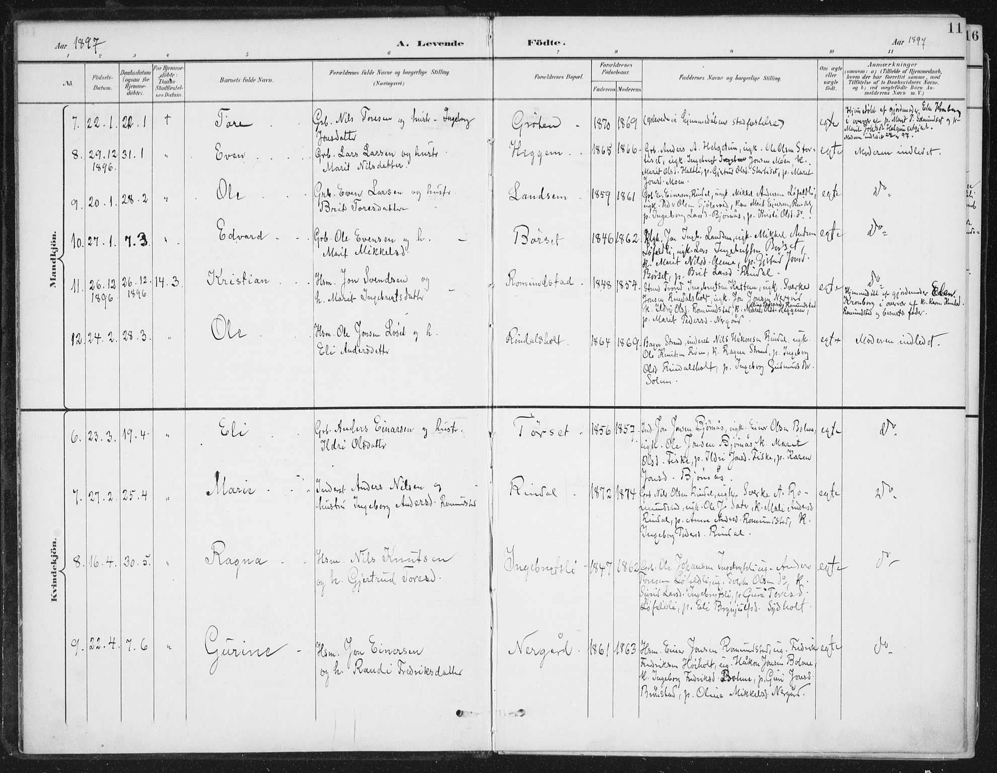 Ministerialprotokoller, klokkerbøker og fødselsregistre - Møre og Romsdal, AV/SAT-A-1454/598/L1072: Parish register (official) no. 598A06, 1896-1910, p. 11