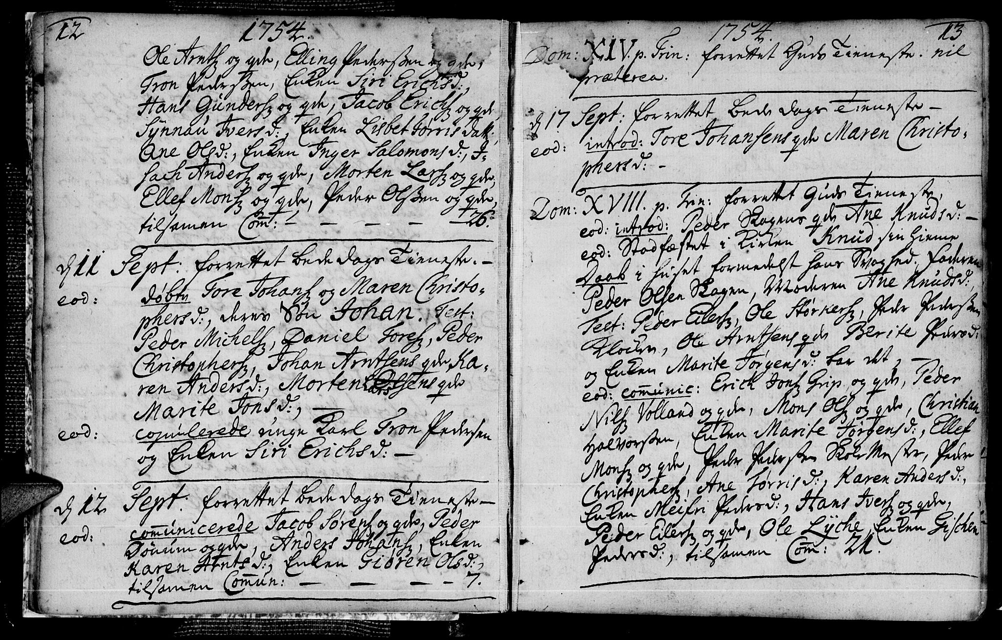 Ministerialprotokoller, klokkerbøker og fødselsregistre - Møre og Romsdal, AV/SAT-A-1454/574/L0876: Parish register (official) no. 574A02, 1754-1814, p. 12-13