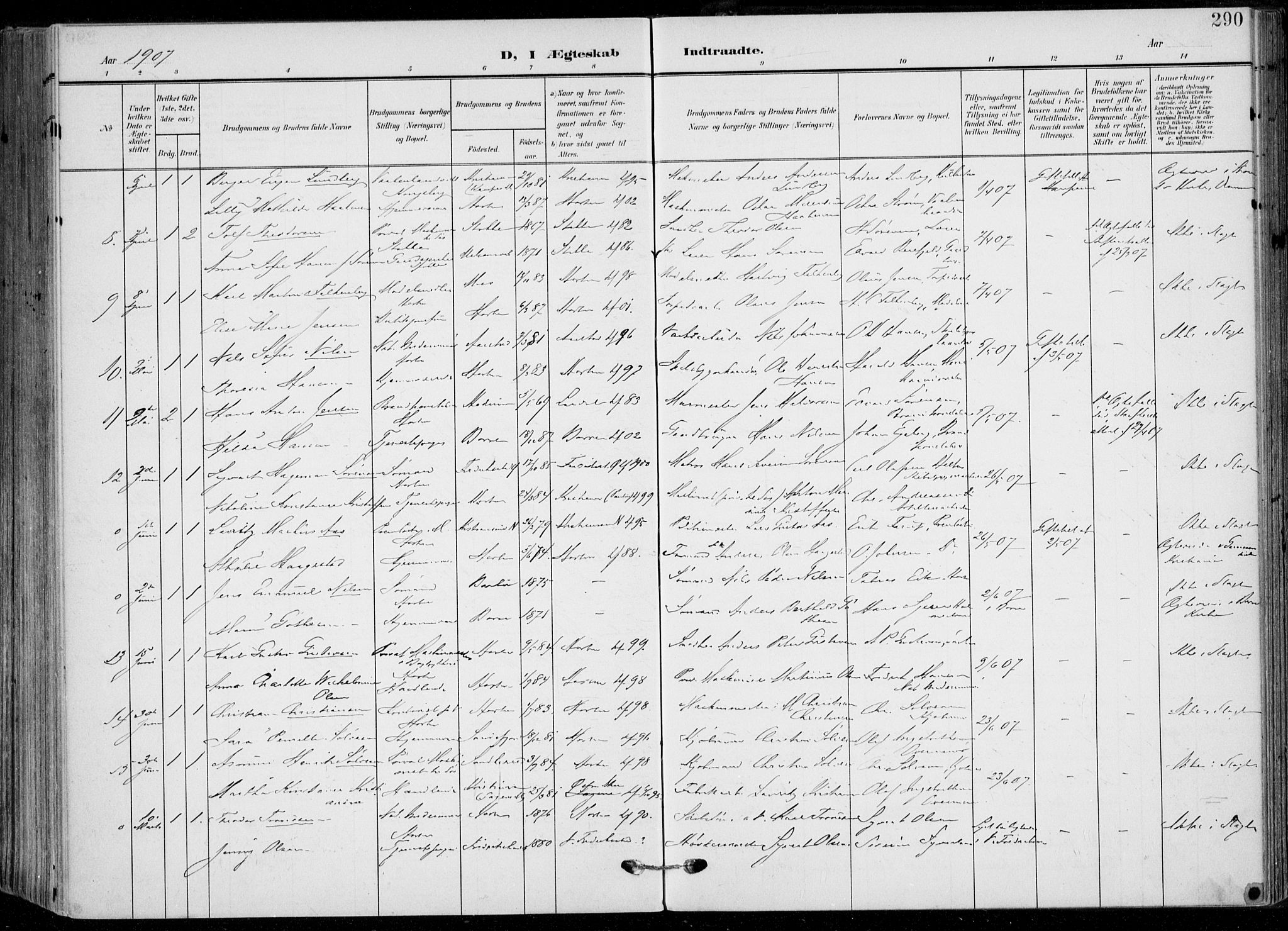 Horten kirkebøker, AV/SAKO-A-348/F/Fa/L0006: Parish register (official) no. 6, 1905-1912, p. 290