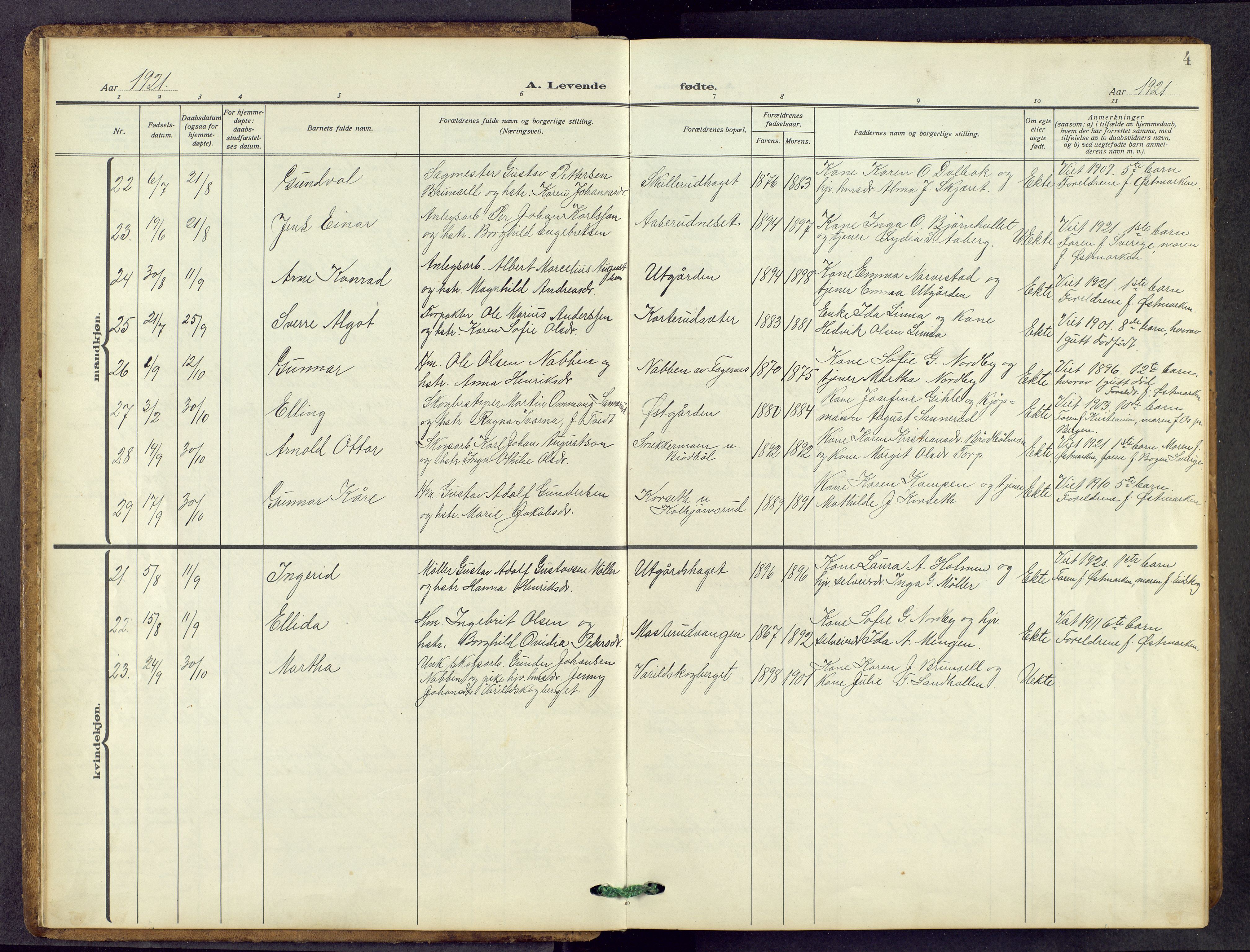 Vinger prestekontor, AV/SAH-PREST-024/H/Ha/Hab/L0006: Parish register (copy) no. 6, 1921-1973, p. 4