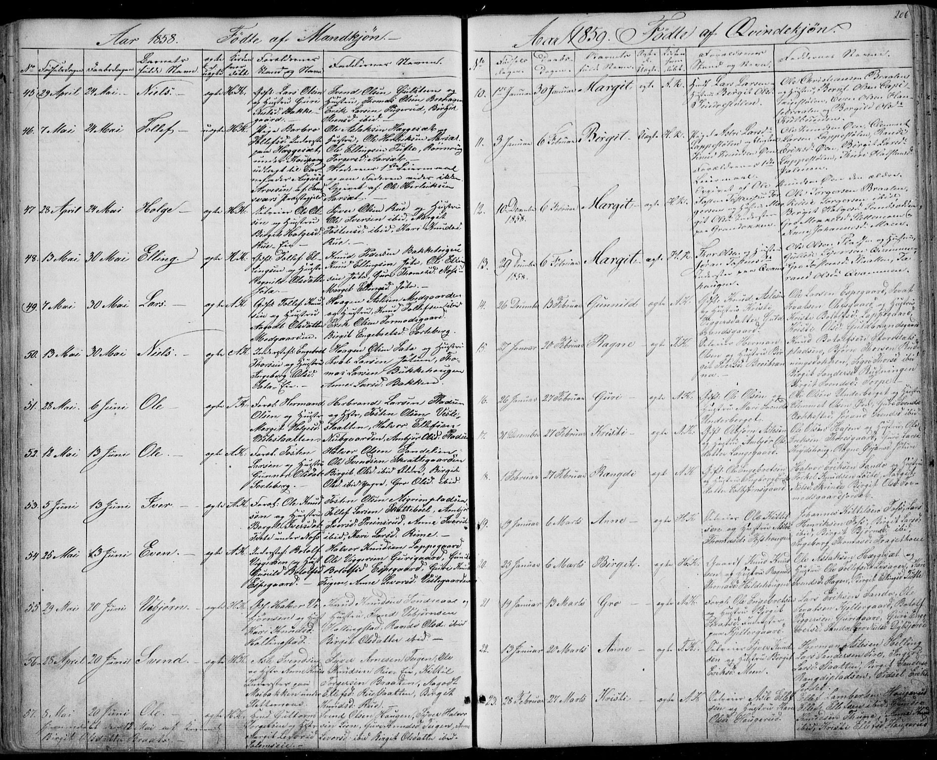 Ål kirkebøker, AV/SAKO-A-249/F/Fa/L0006: Parish register (official) no. I 6, 1849-1864, p. 206