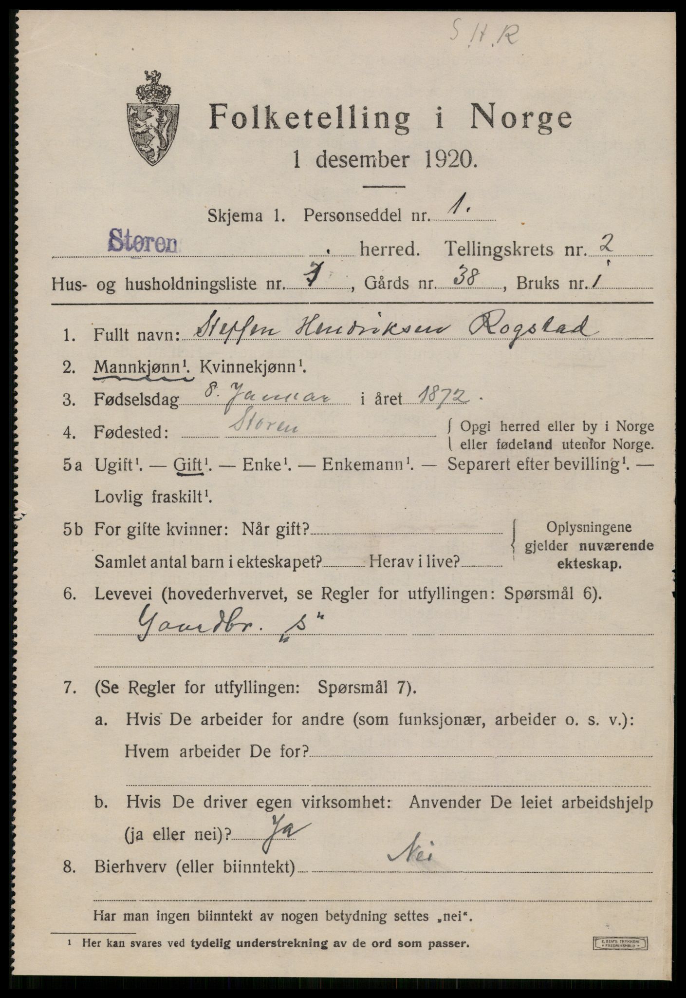 SAT, 1920 census for Støren, 1920, p. 1428