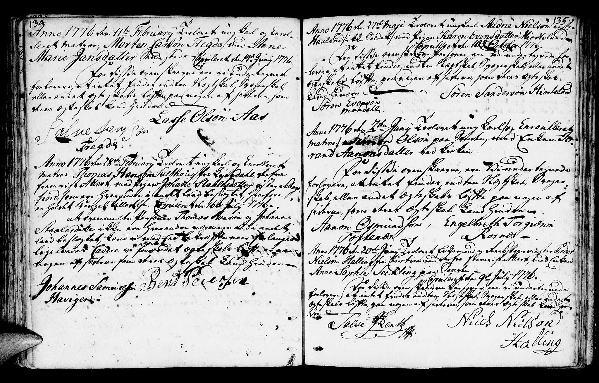 Mandal sokneprestkontor, AV/SAK-1111-0030/F/Fa/Faa/L0006: Parish register (official) no. A 6, 1755-1783, p. 134-135