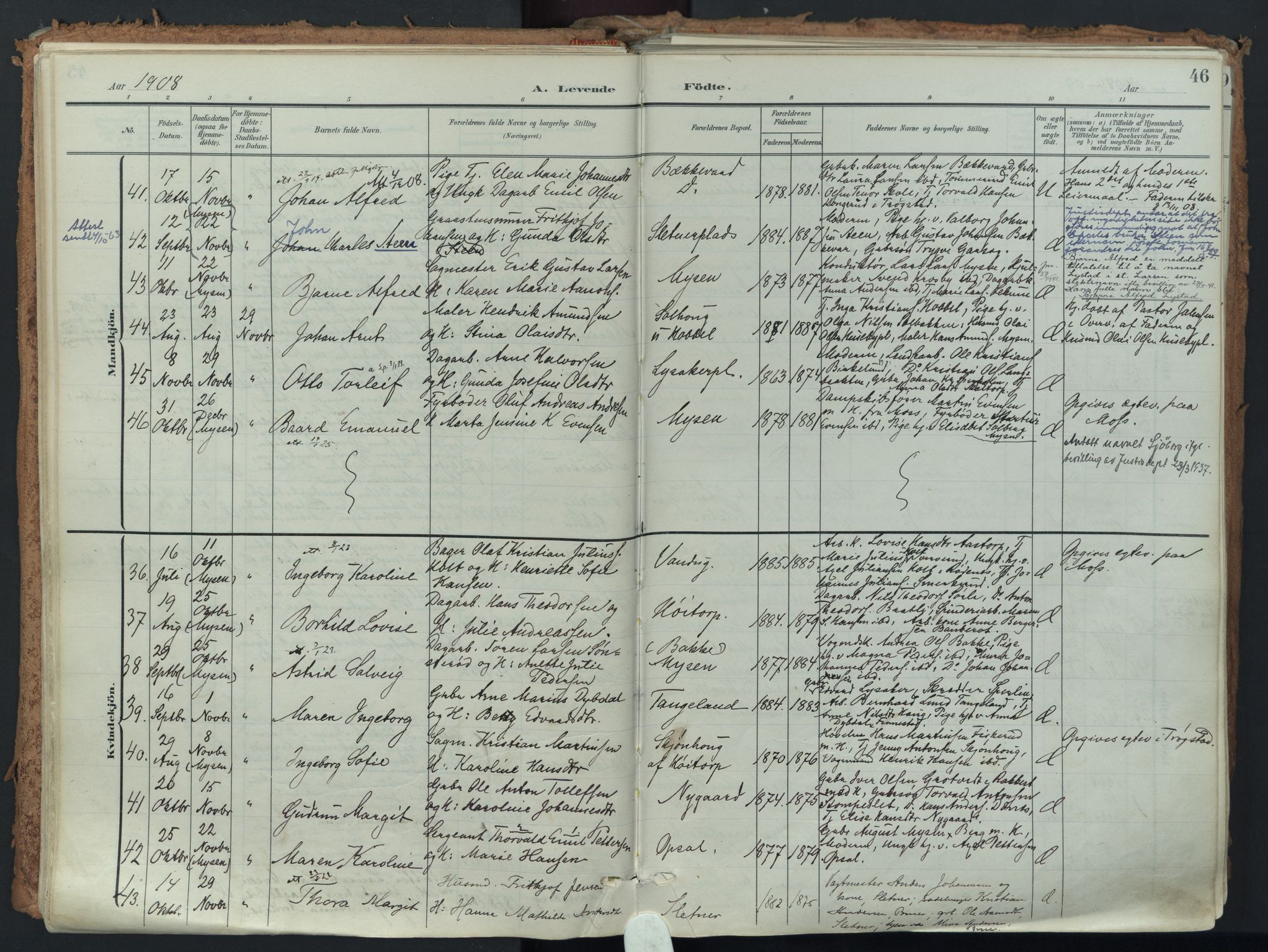 Eidsberg prestekontor Kirkebøker, SAO/A-10905/F/Fa/L0014: Parish register (official) no. I 14, 1902-1919, p. 46