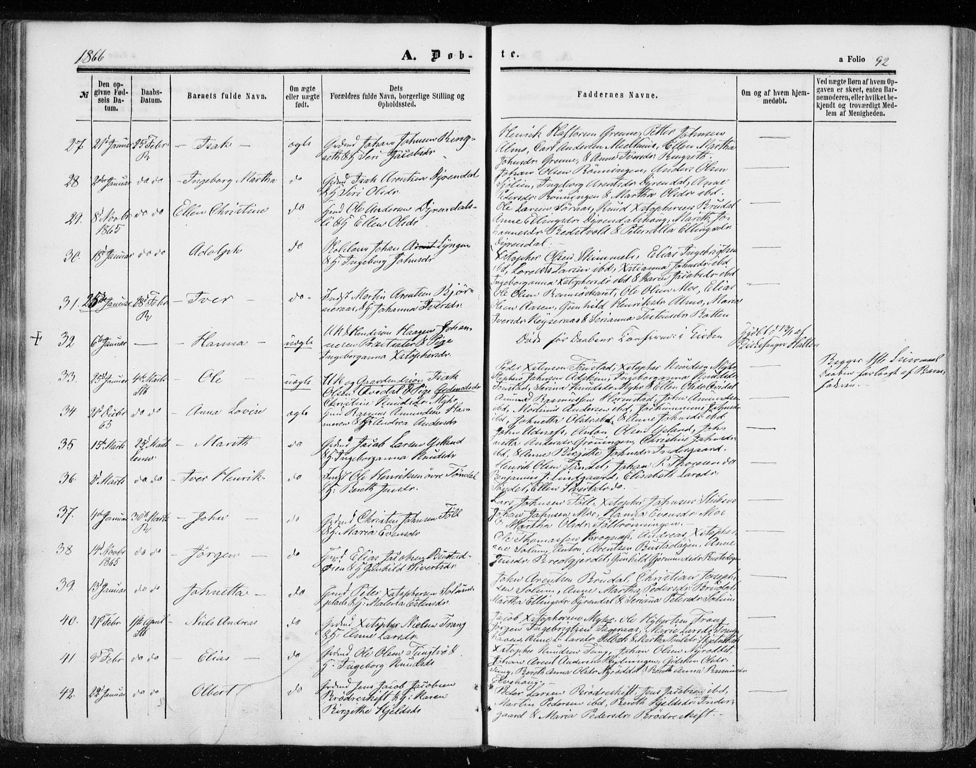 Ministerialprotokoller, klokkerbøker og fødselsregistre - Sør-Trøndelag, AV/SAT-A-1456/646/L0612: Parish register (official) no. 646A10, 1858-1869, p. 92