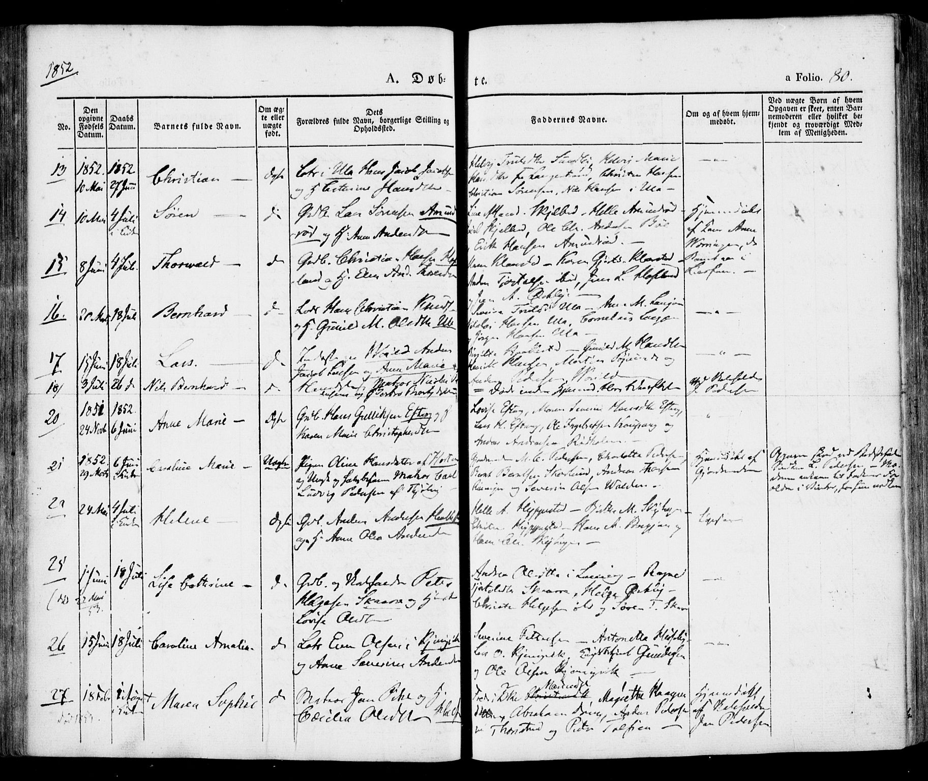 Tjølling kirkebøker, AV/SAKO-A-60/F/Fa/L0006: Parish register (official) no. 6, 1835-1859, p. 80
